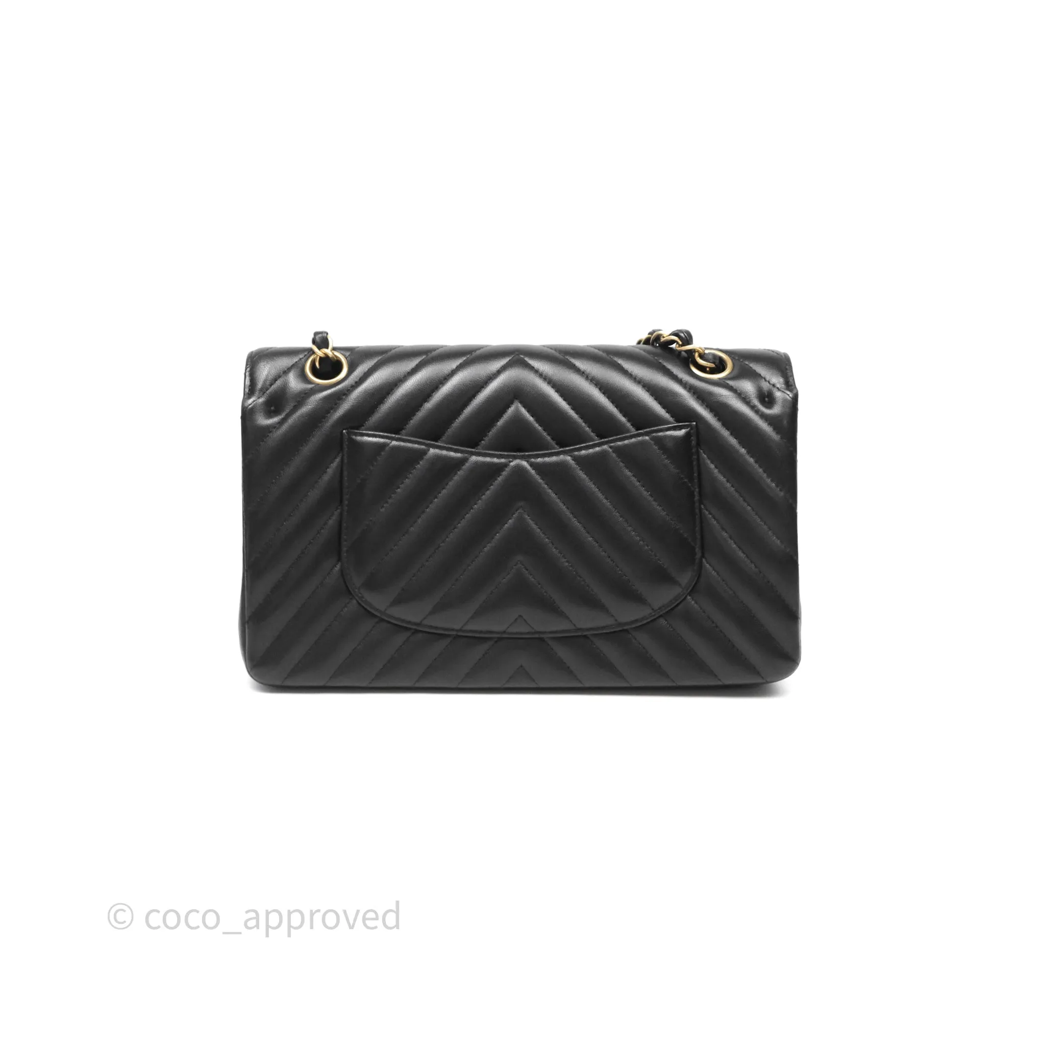 Chanel Classic M/L Medium Flap Chevron Black Lambskin Aged Gold Hardware