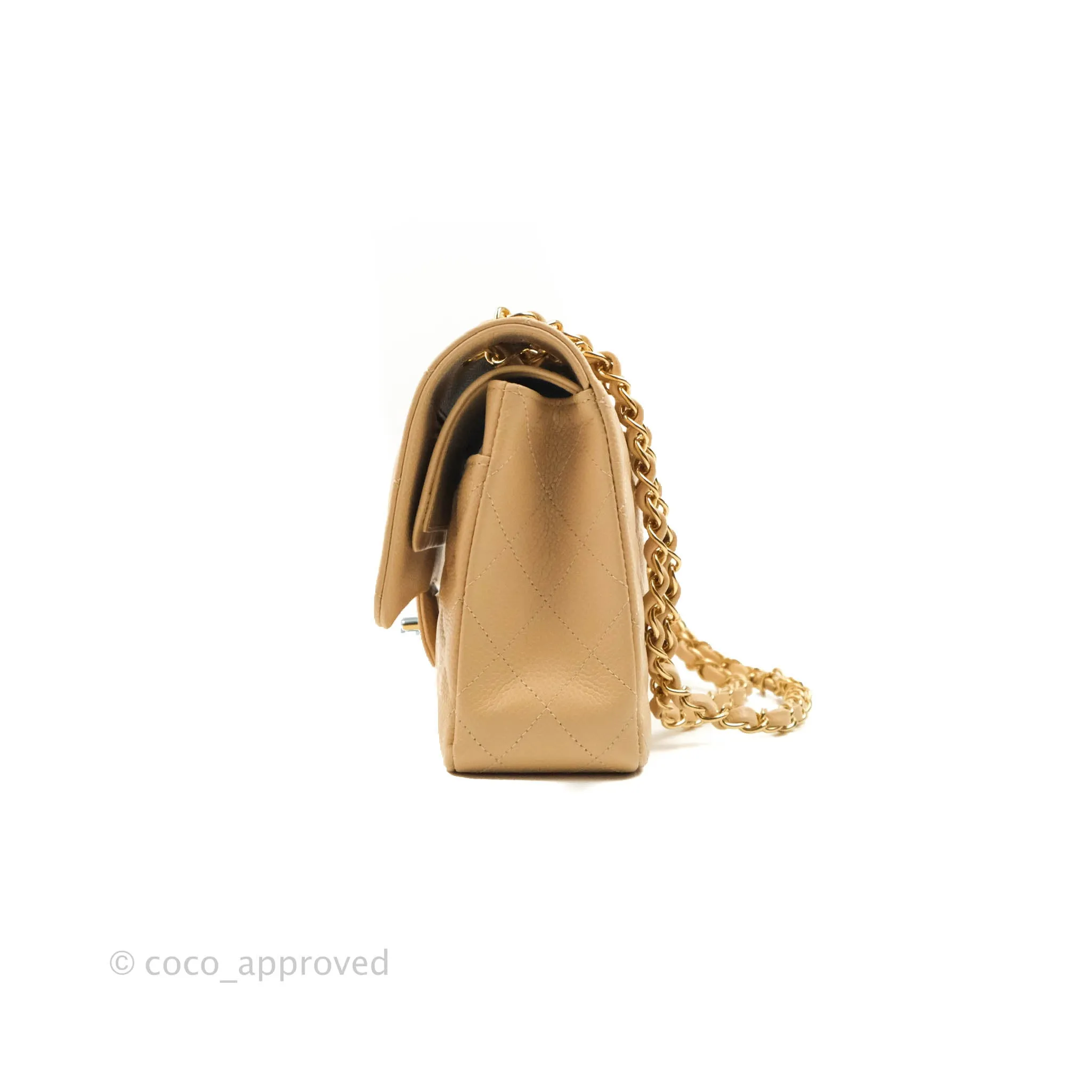 Chanel Classic M/L Medium Flap Quilted Beige Caviar Gold Hardware