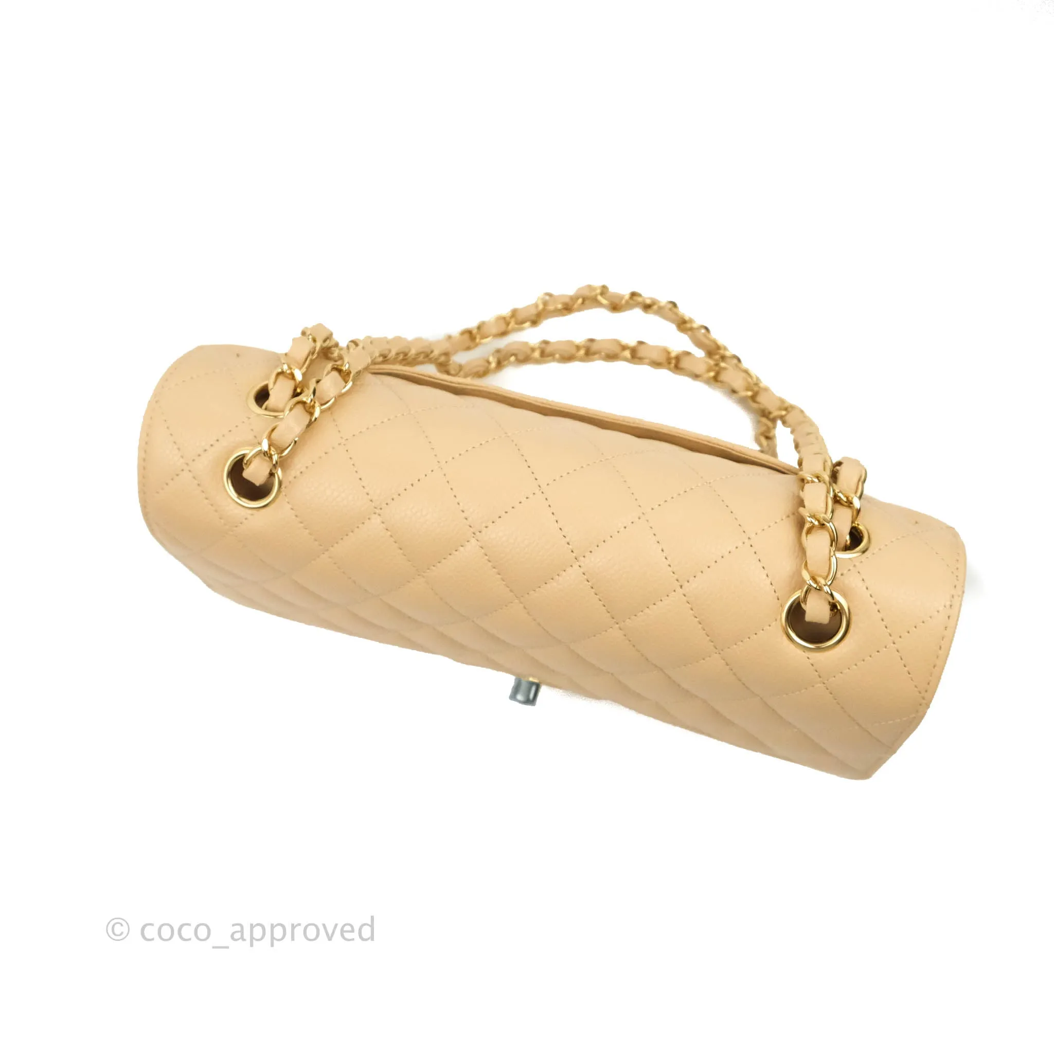 Chanel Classic M/L Medium Flap Quilted Beige Caviar Gold Hardware