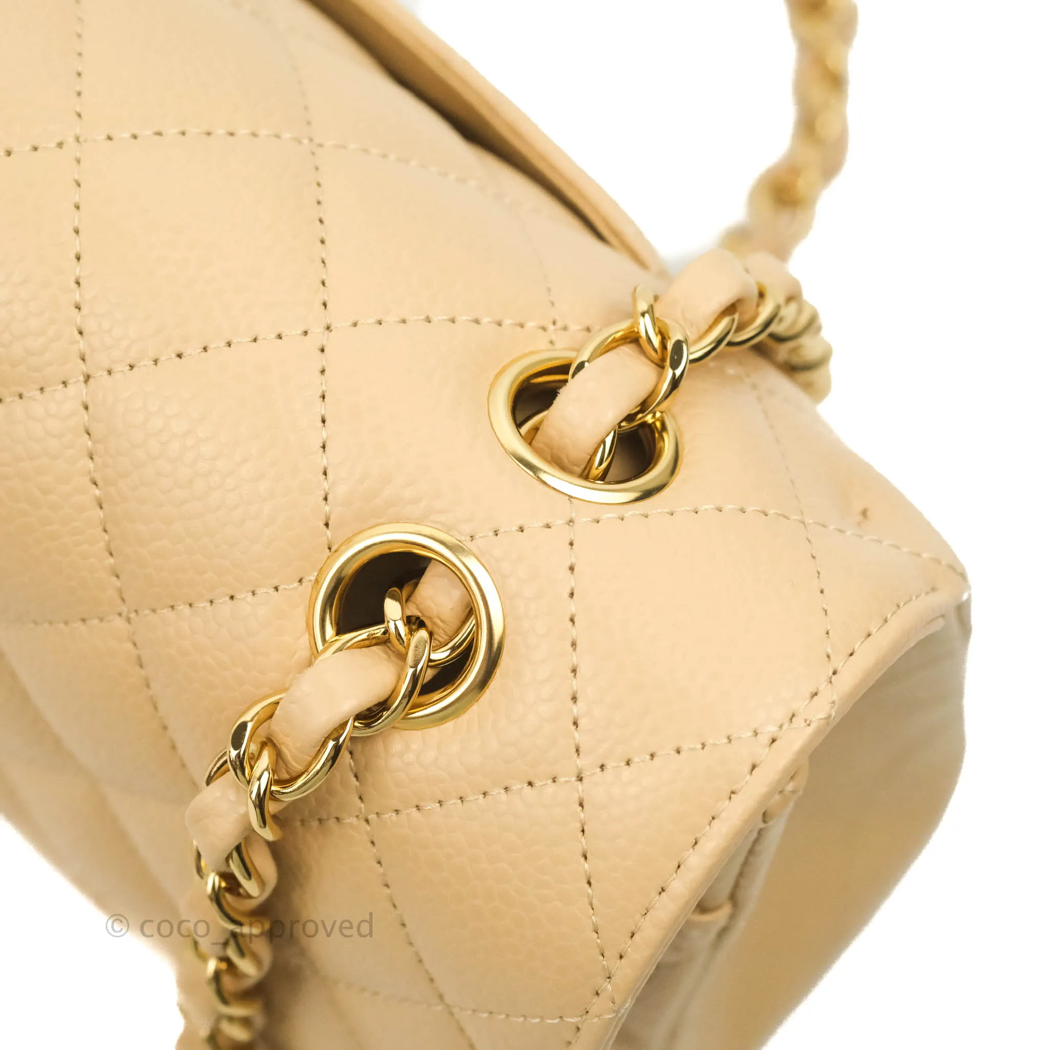 Chanel Classic M/L Medium Flap Quilted Beige Caviar Gold Hardware