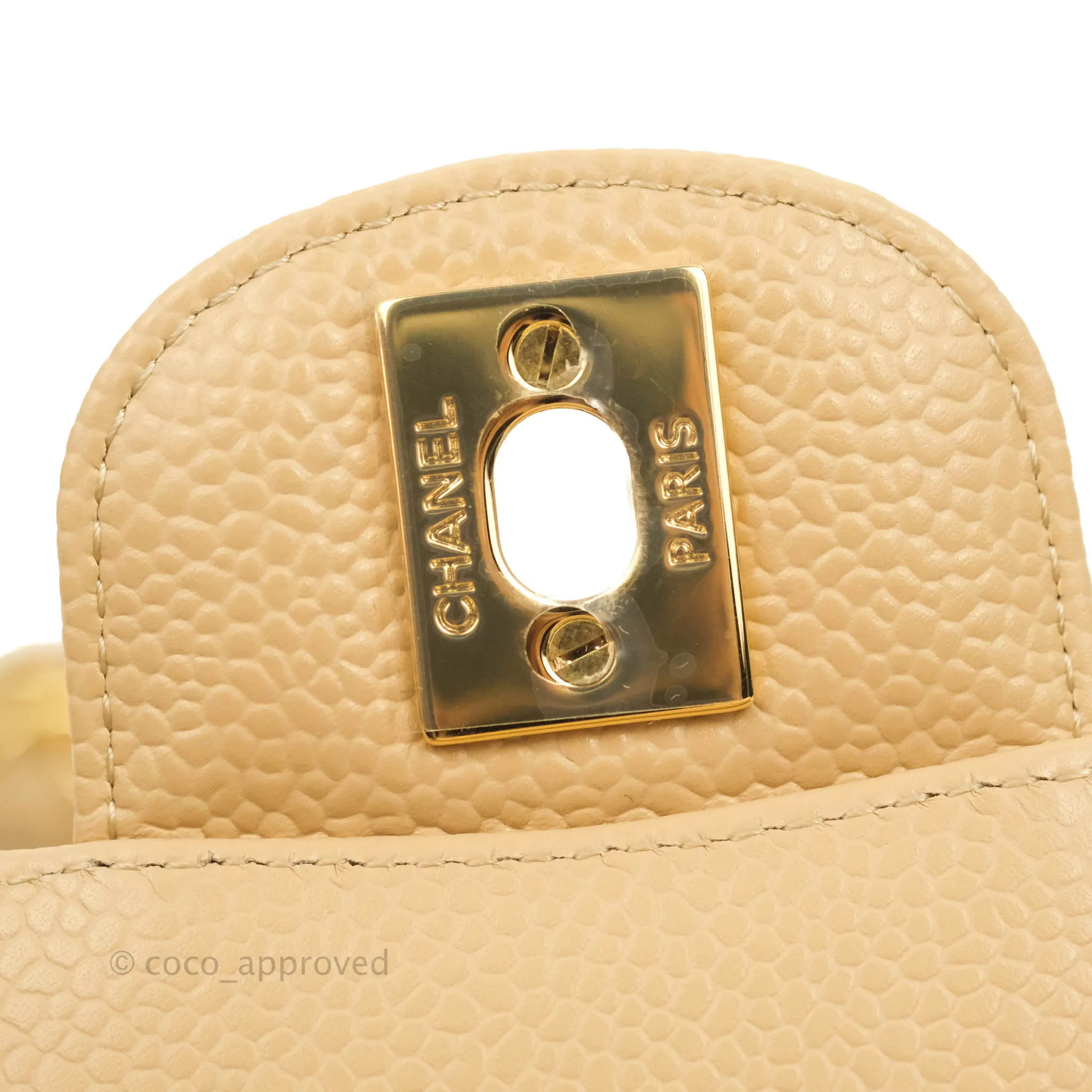 Chanel Classic M/L Medium Flap Quilted Beige Caviar Gold Hardware