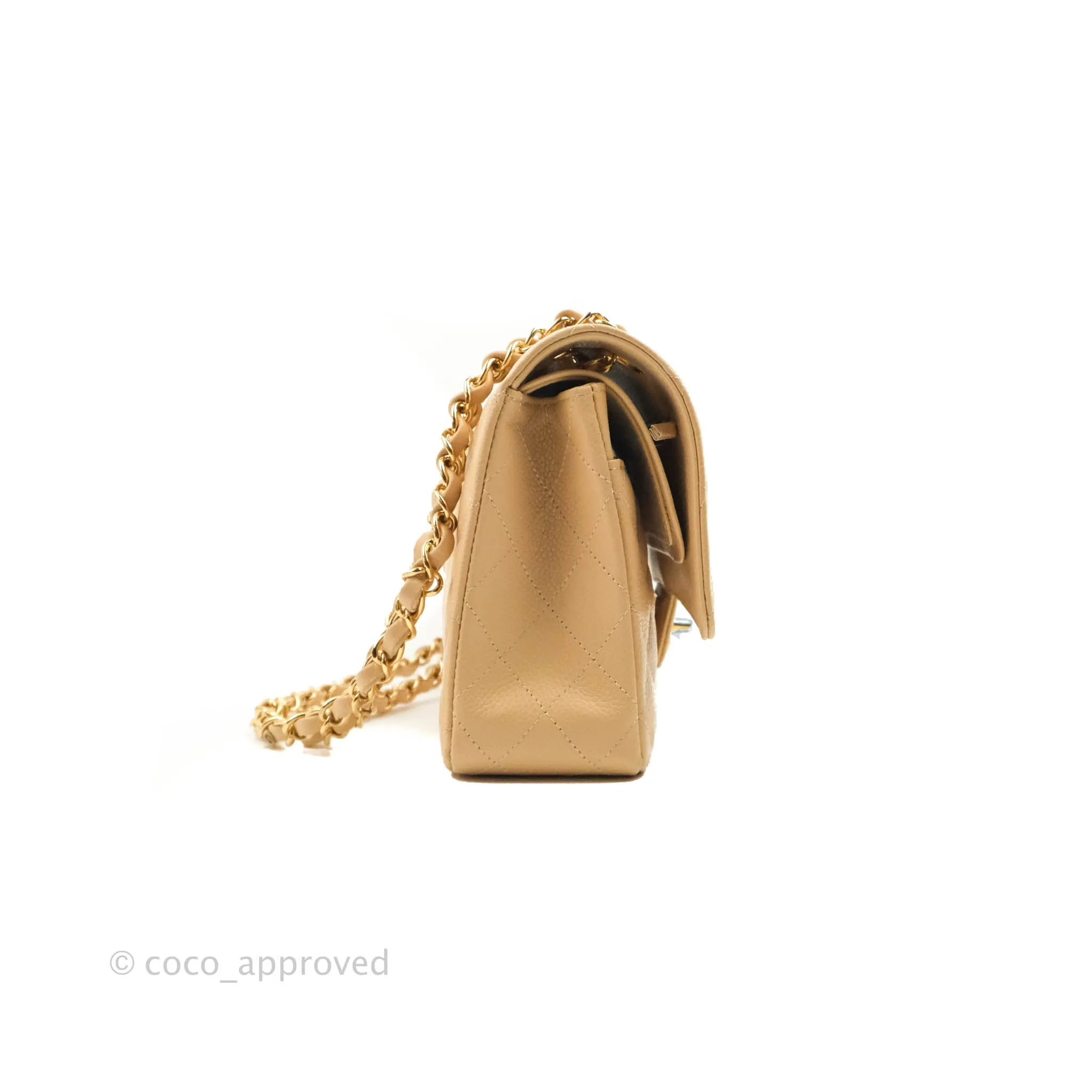 Chanel Classic M/L Medium Flap Quilted Beige Caviar Gold Hardware