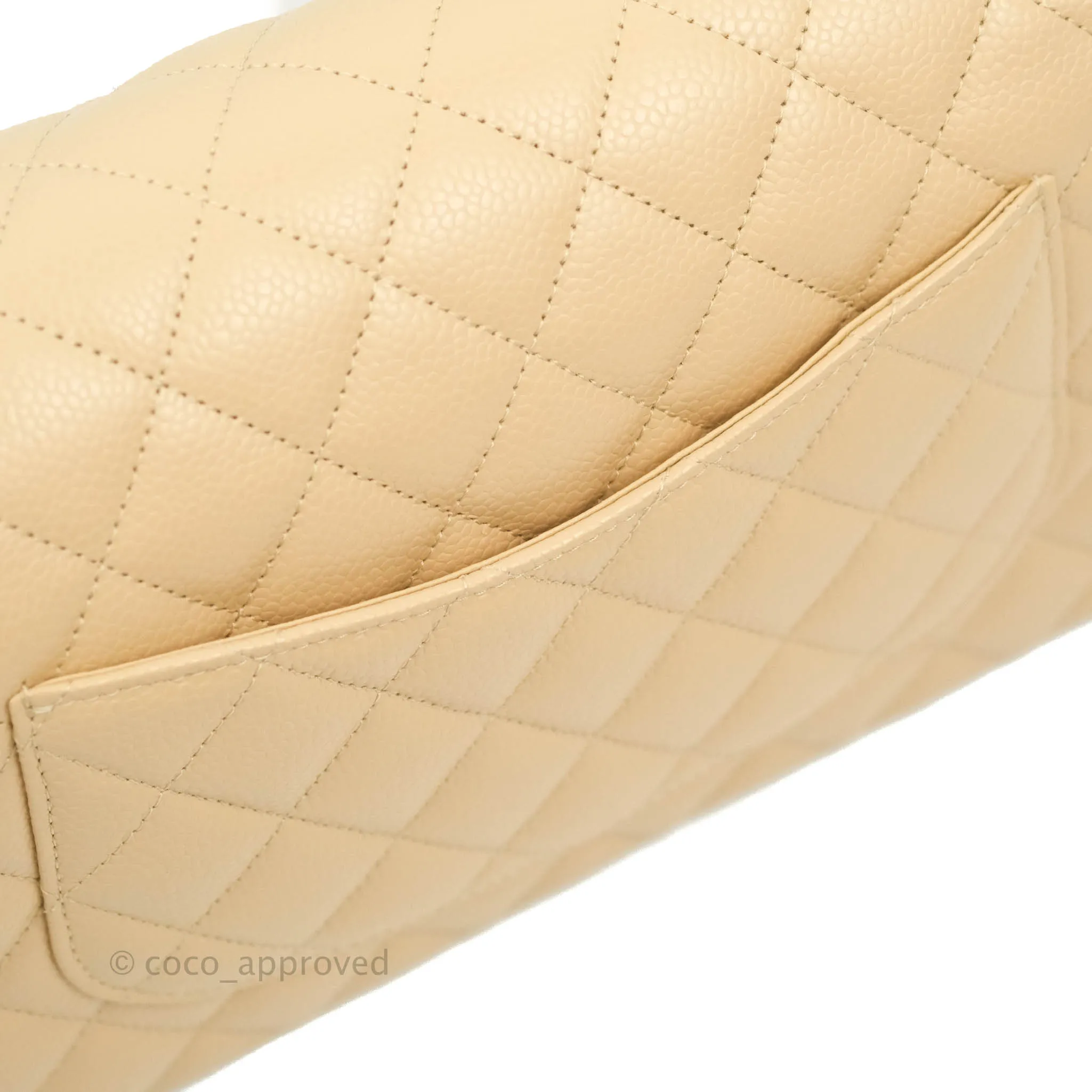 Chanel Classic M/L Medium Flap Quilted Beige Caviar Gold Hardware