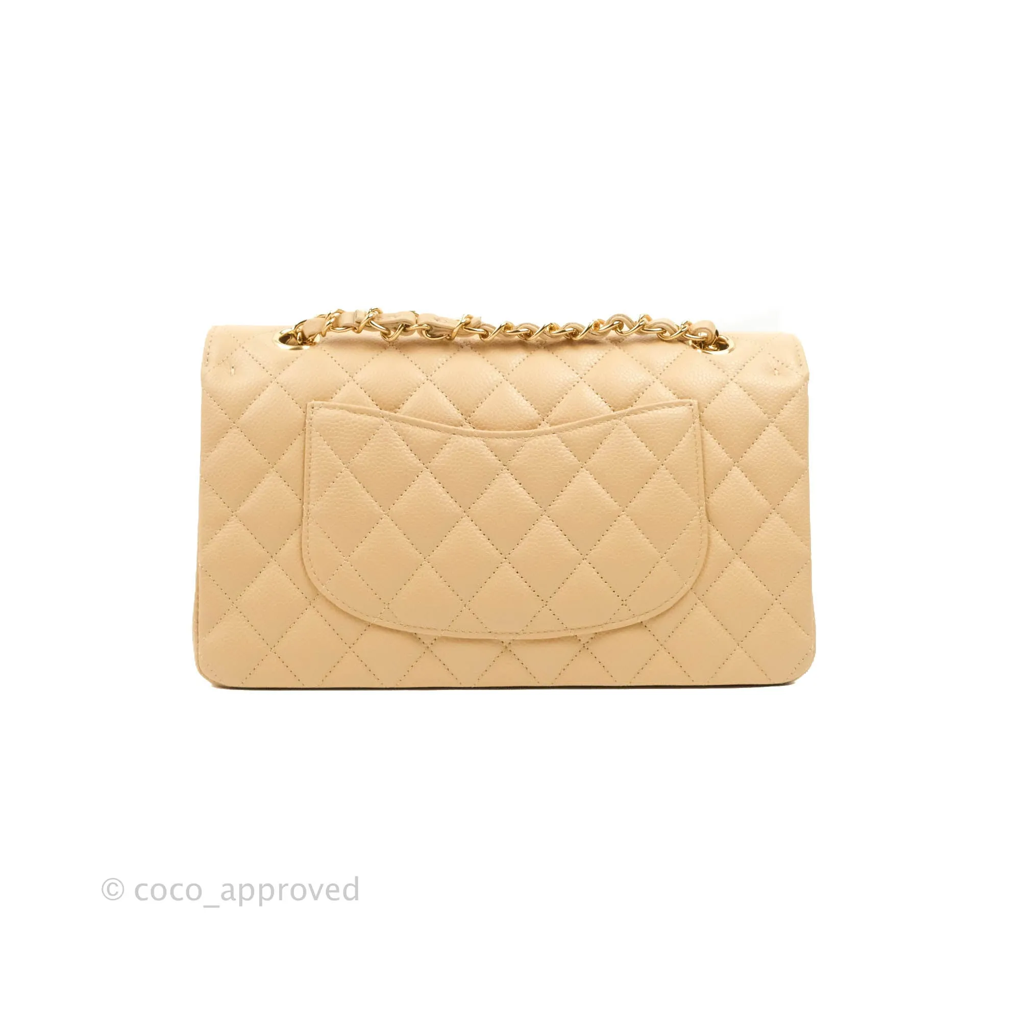 Chanel Classic M/L Medium Flap Quilted Beige Caviar Gold Hardware
