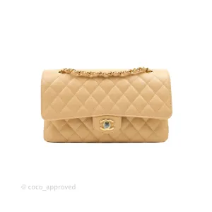 Chanel Classic M/L Medium Flap Quilted Beige Caviar Gold Hardware