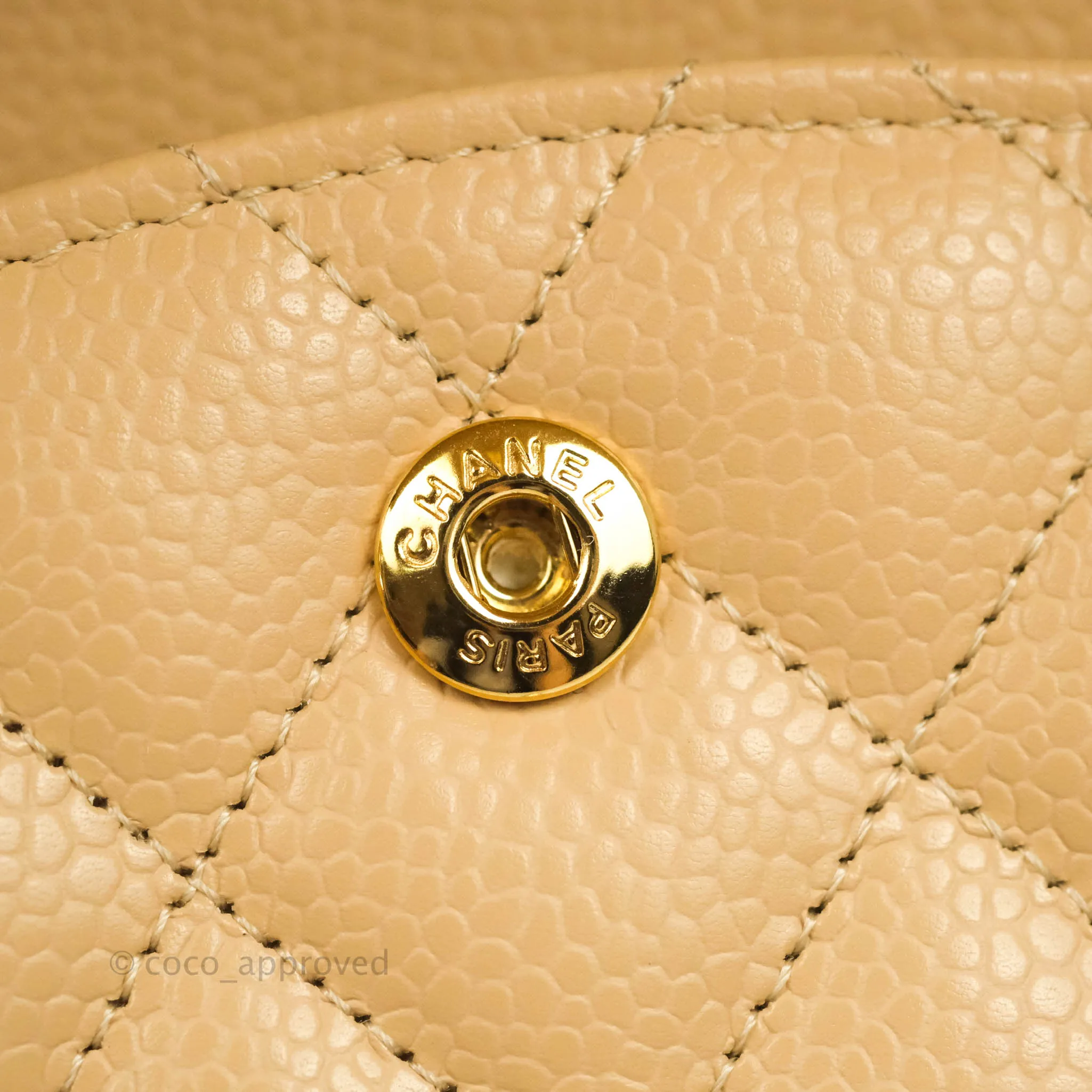 Chanel Classic M/L Medium Flap Quilted Beige Caviar Gold Hardware