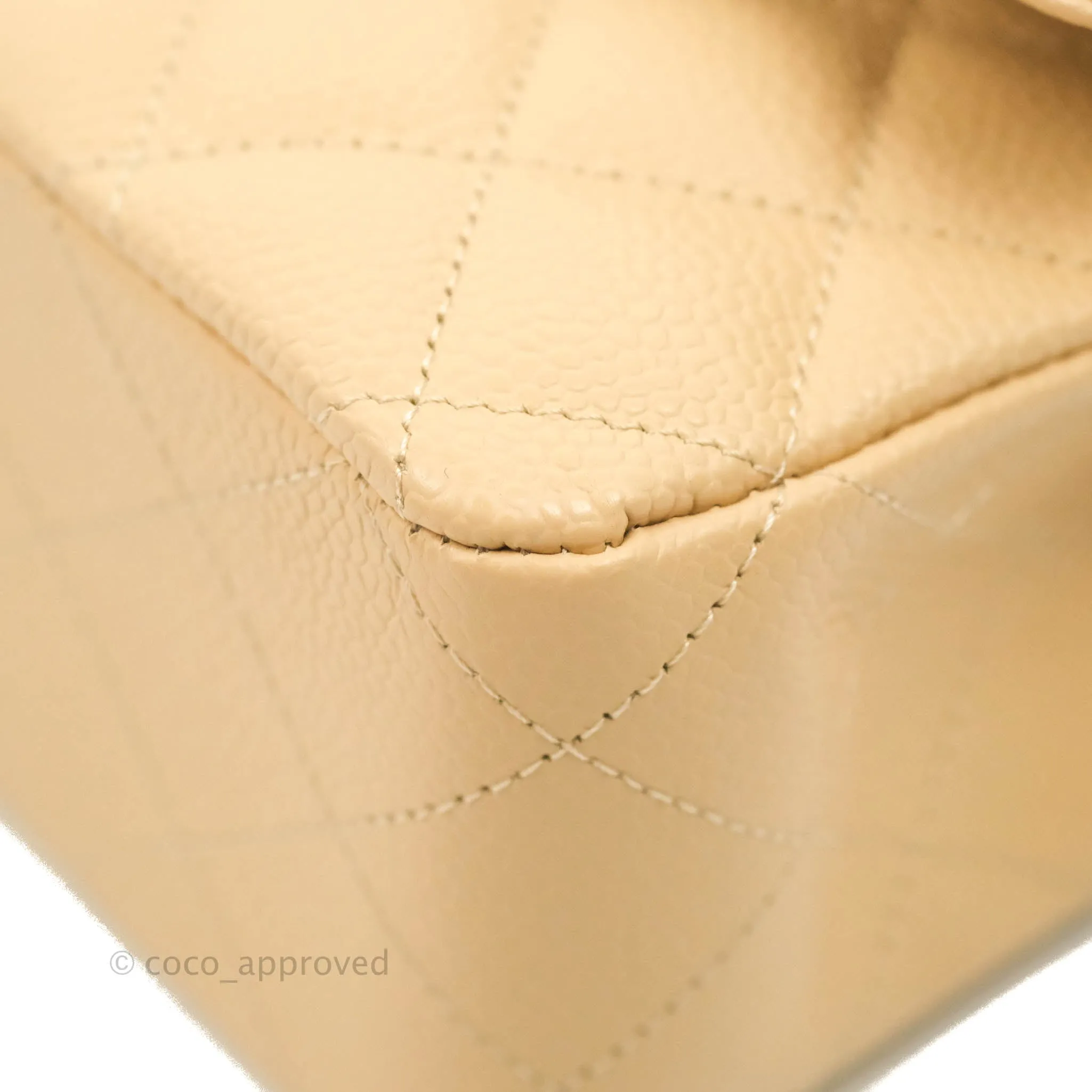 Chanel Classic M/L Medium Flap Quilted Beige Caviar Gold Hardware
