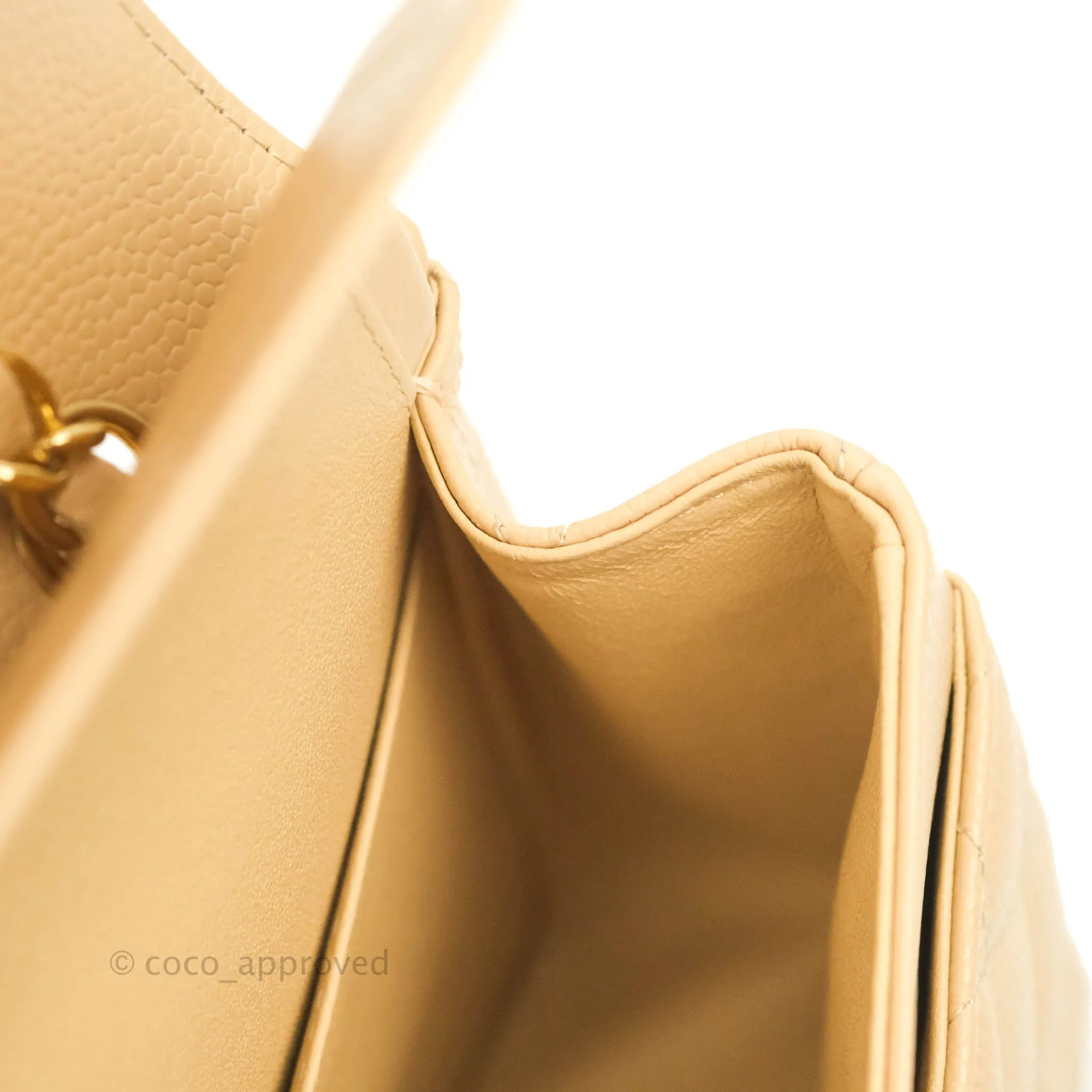 Chanel Classic M/L Medium Flap Quilted Beige Caviar Gold Hardware
