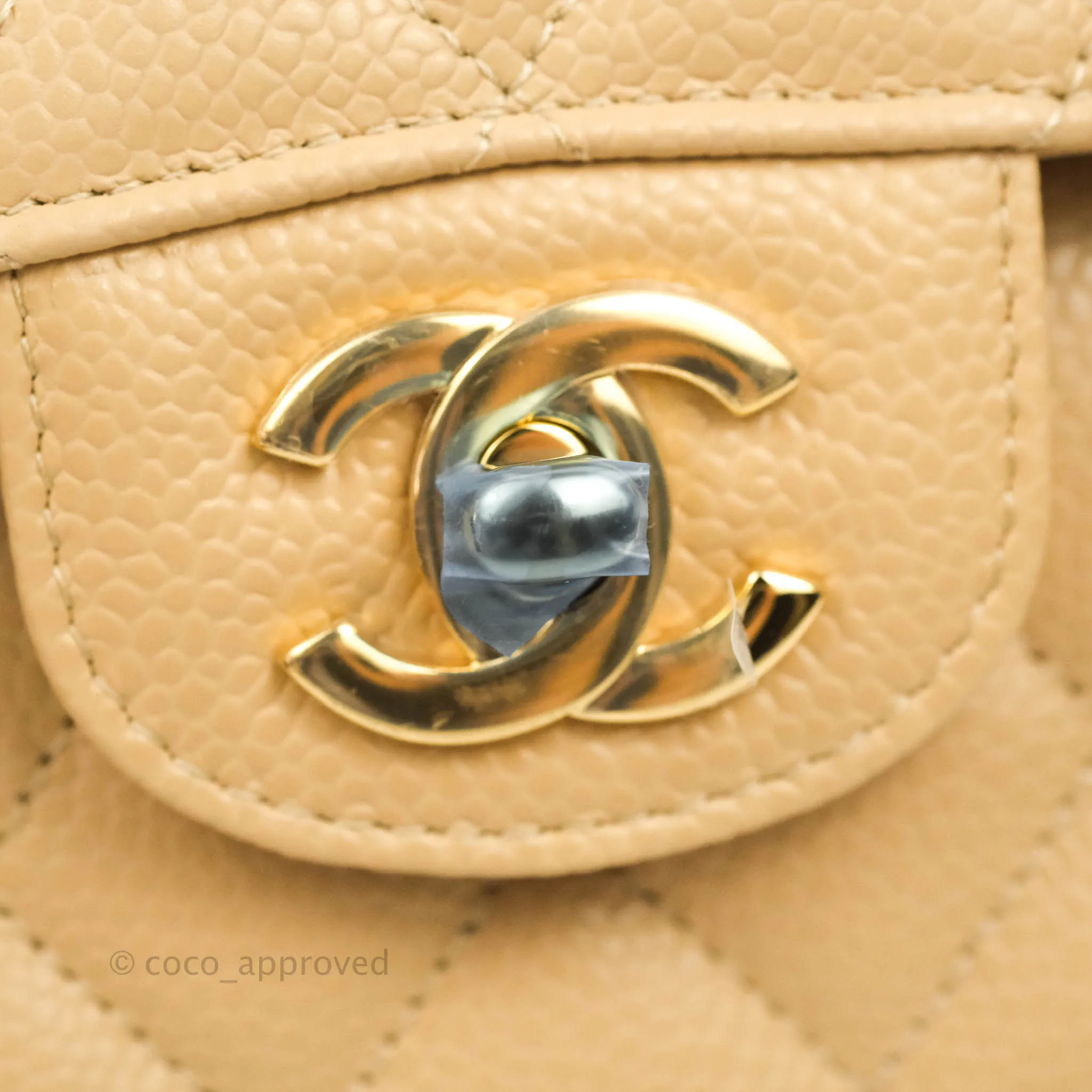 Chanel Classic M/L Medium Flap Quilted Beige Caviar Gold Hardware