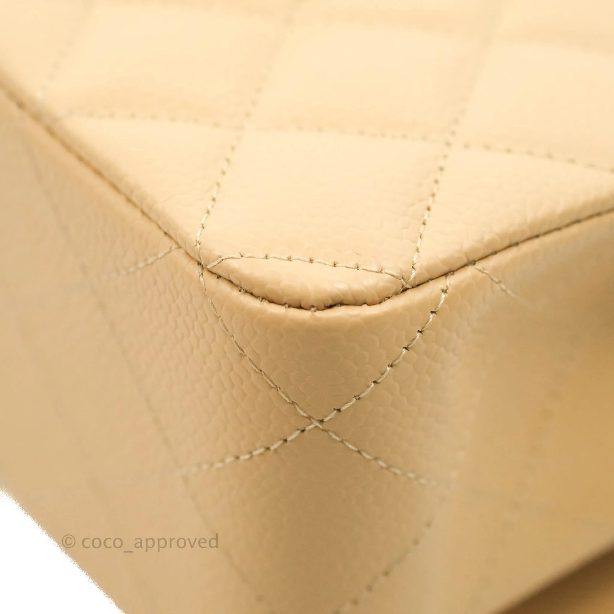 Chanel Classic M/L Medium Flap Quilted Beige Caviar Gold Hardware