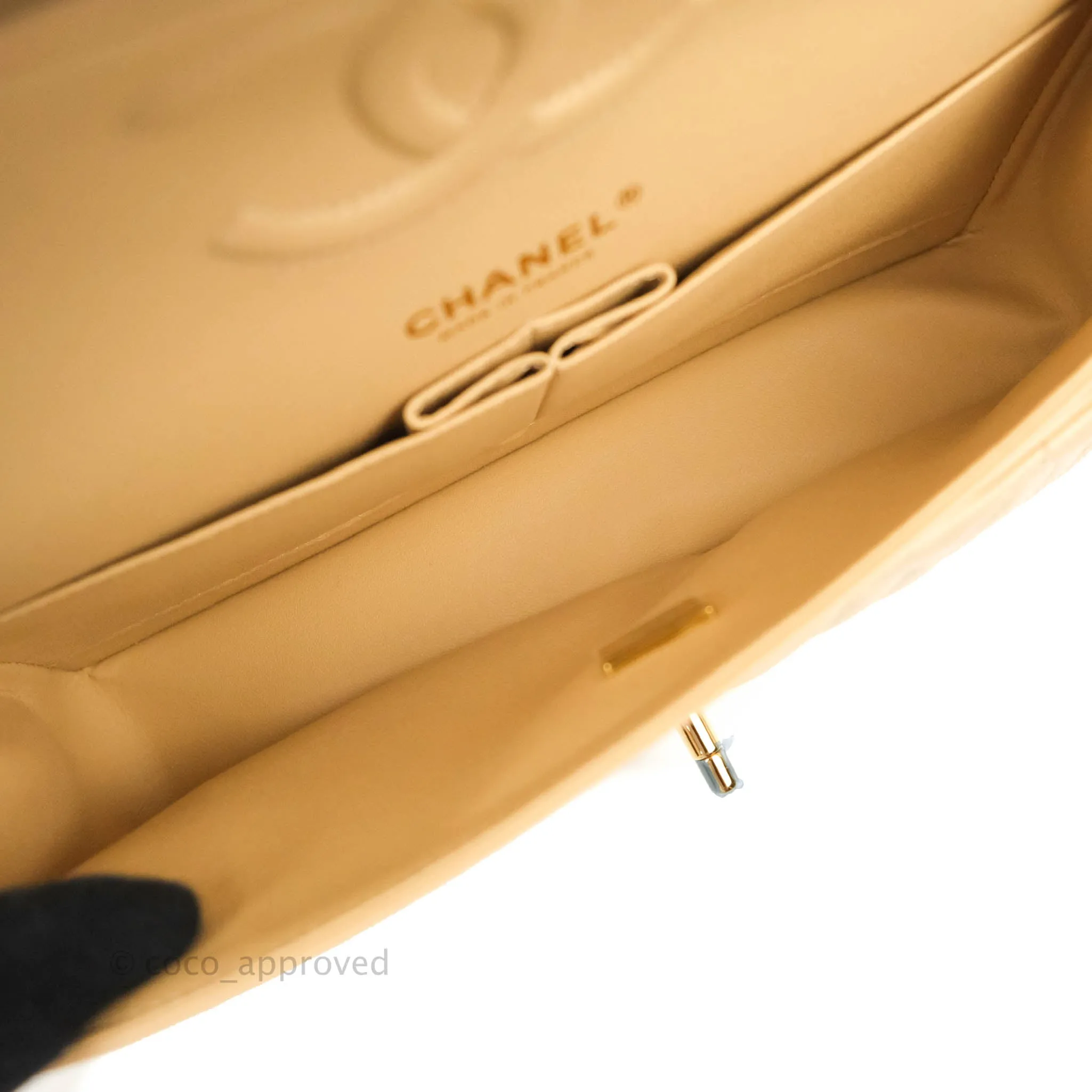 Chanel Classic M/L Medium Flap Quilted Beige Caviar Gold Hardware