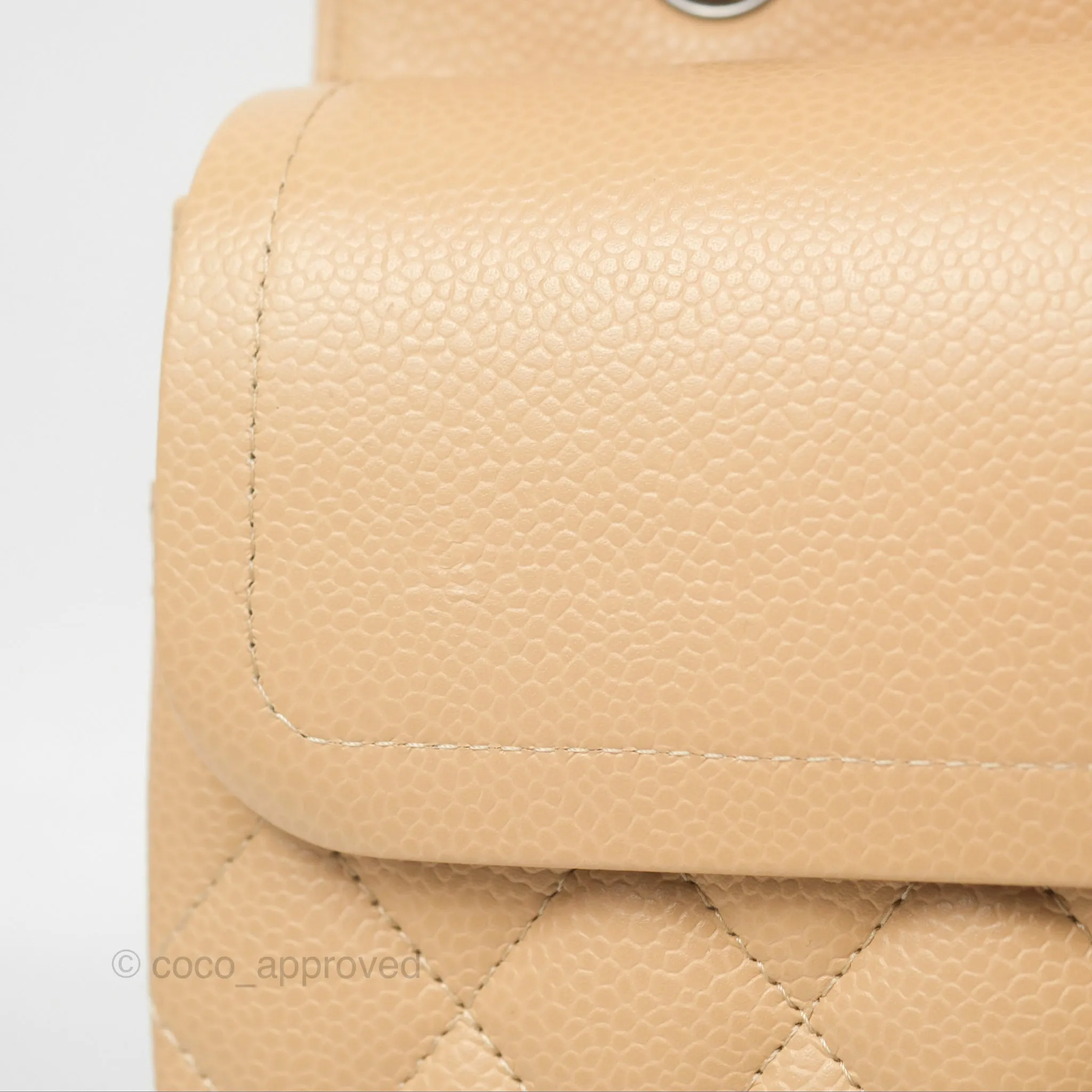 Chanel Classic M/L Medium Flap Quilted Beige Caviar Silver Hardware