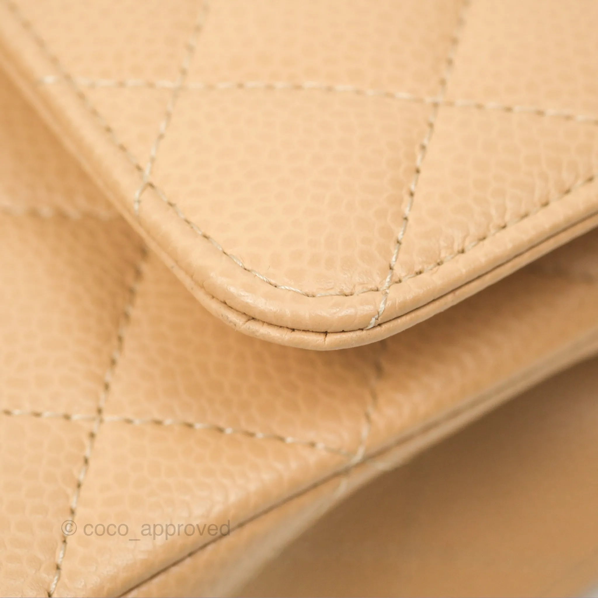 Chanel Classic M/L Medium Flap Quilted Beige Caviar Silver Hardware
