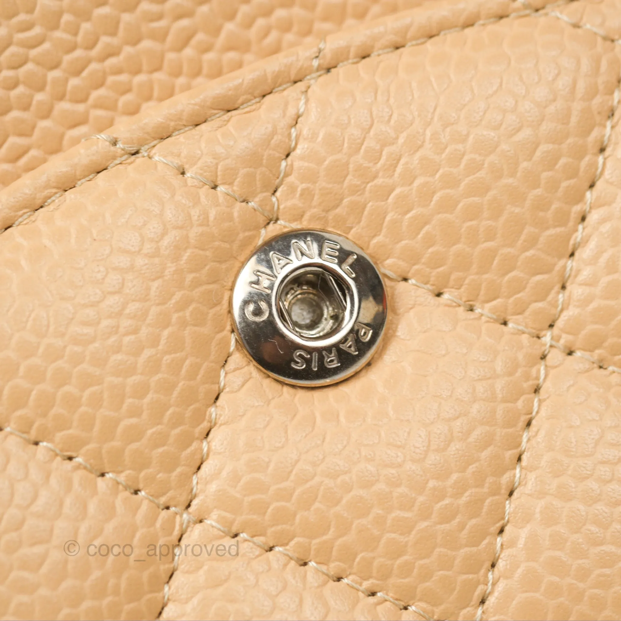 Chanel Classic M/L Medium Flap Quilted Beige Caviar Silver Hardware