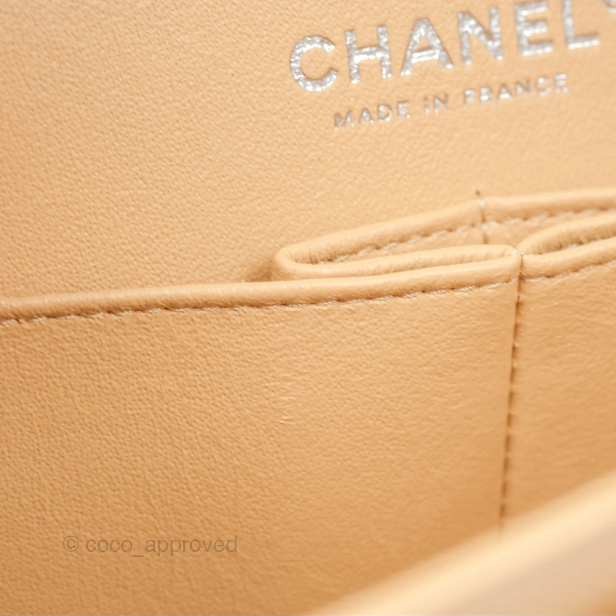 Chanel Classic M/L Medium Flap Quilted Beige Caviar Silver Hardware