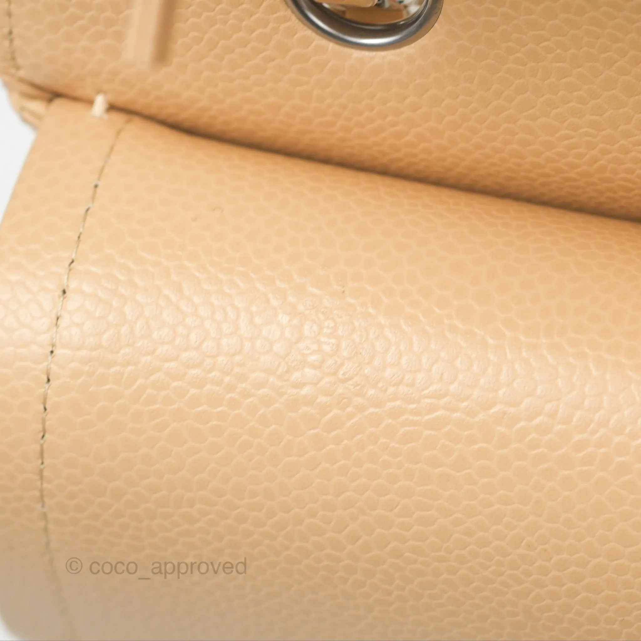 Chanel Classic M/L Medium Flap Quilted Beige Caviar Silver Hardware