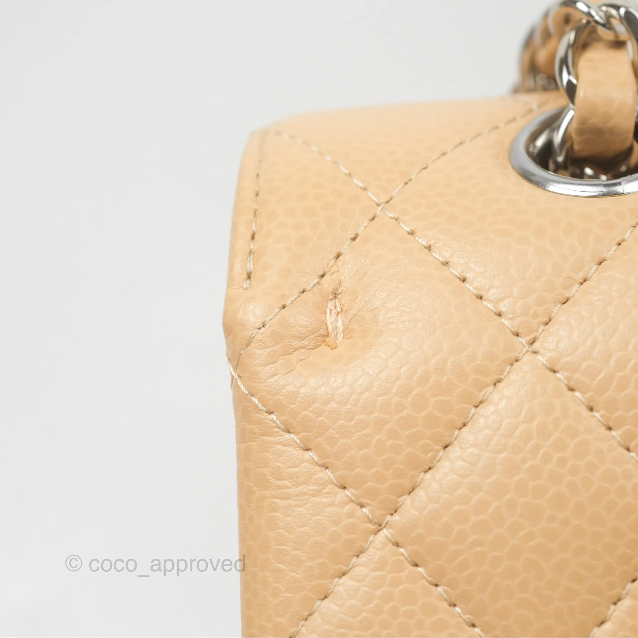 Chanel Classic M/L Medium Flap Quilted Beige Caviar Silver Hardware