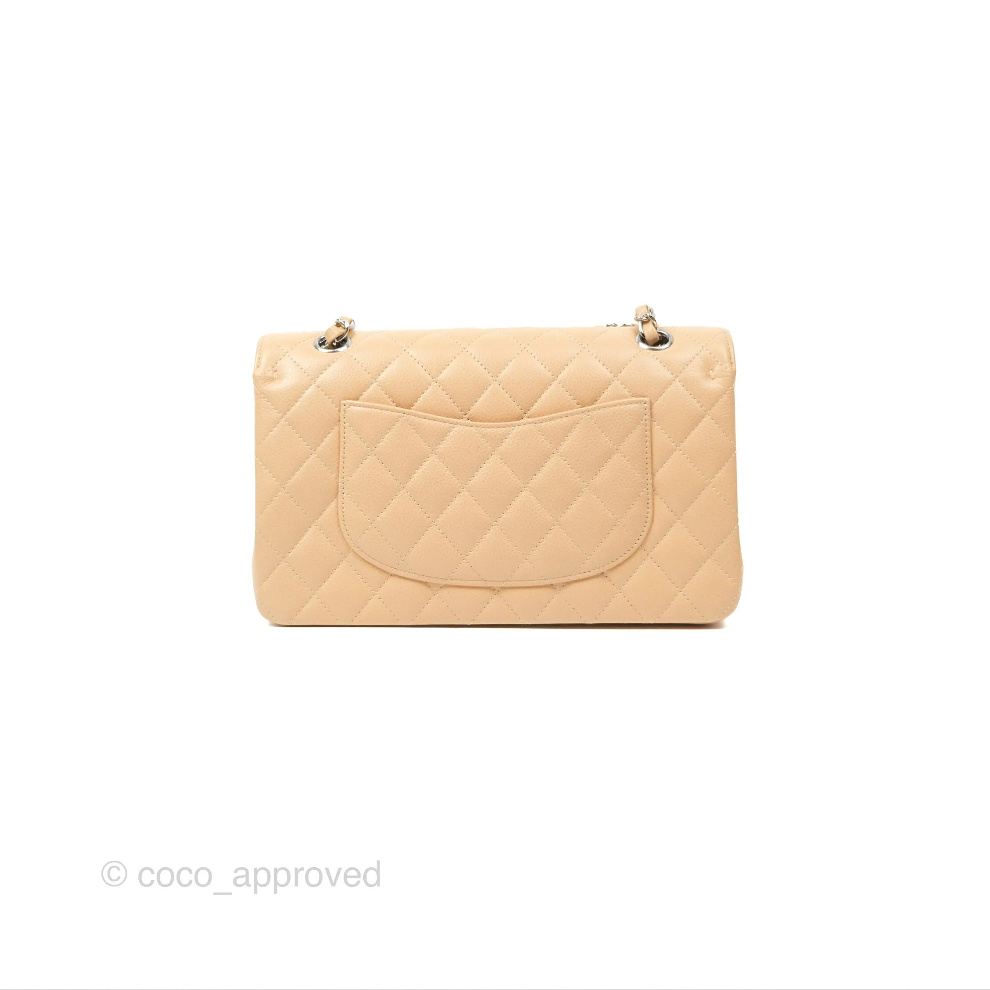 Chanel Classic M/L Medium Flap Quilted Beige Caviar Silver Hardware
