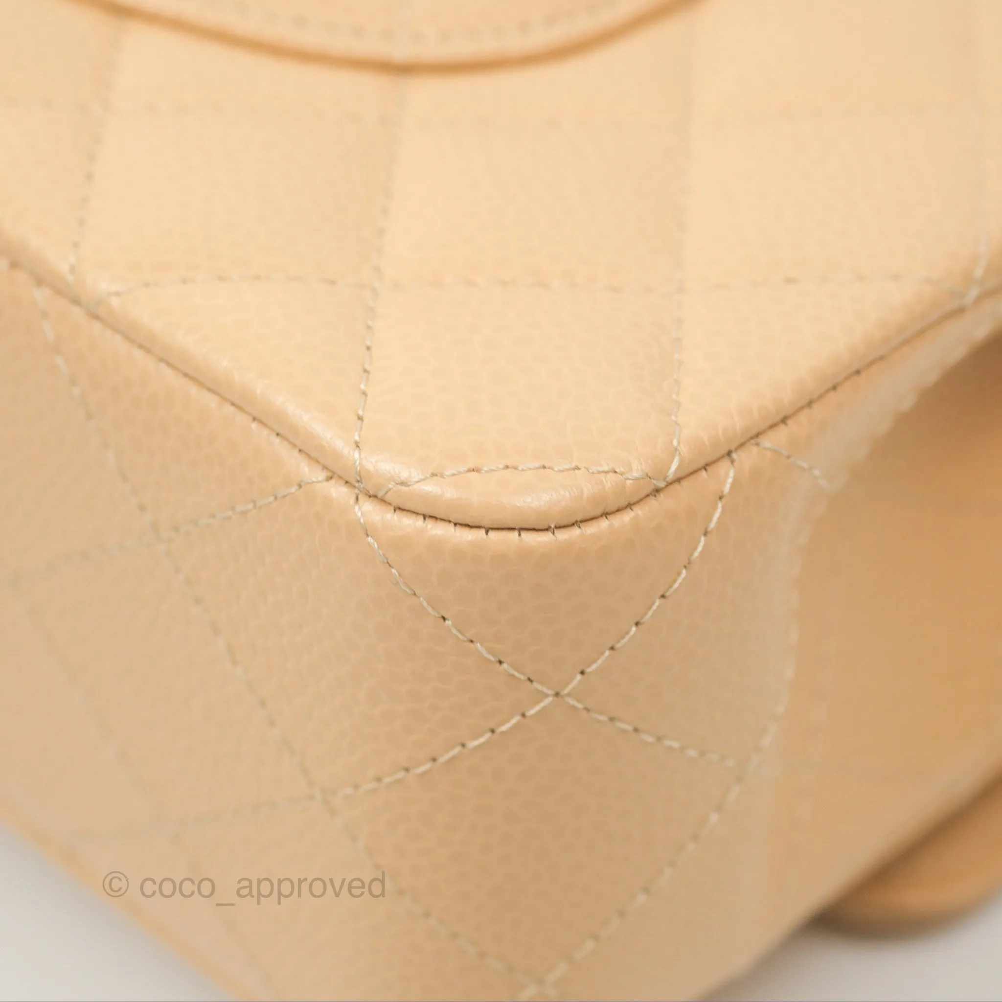 Chanel Classic M/L Medium Flap Quilted Beige Caviar Silver Hardware