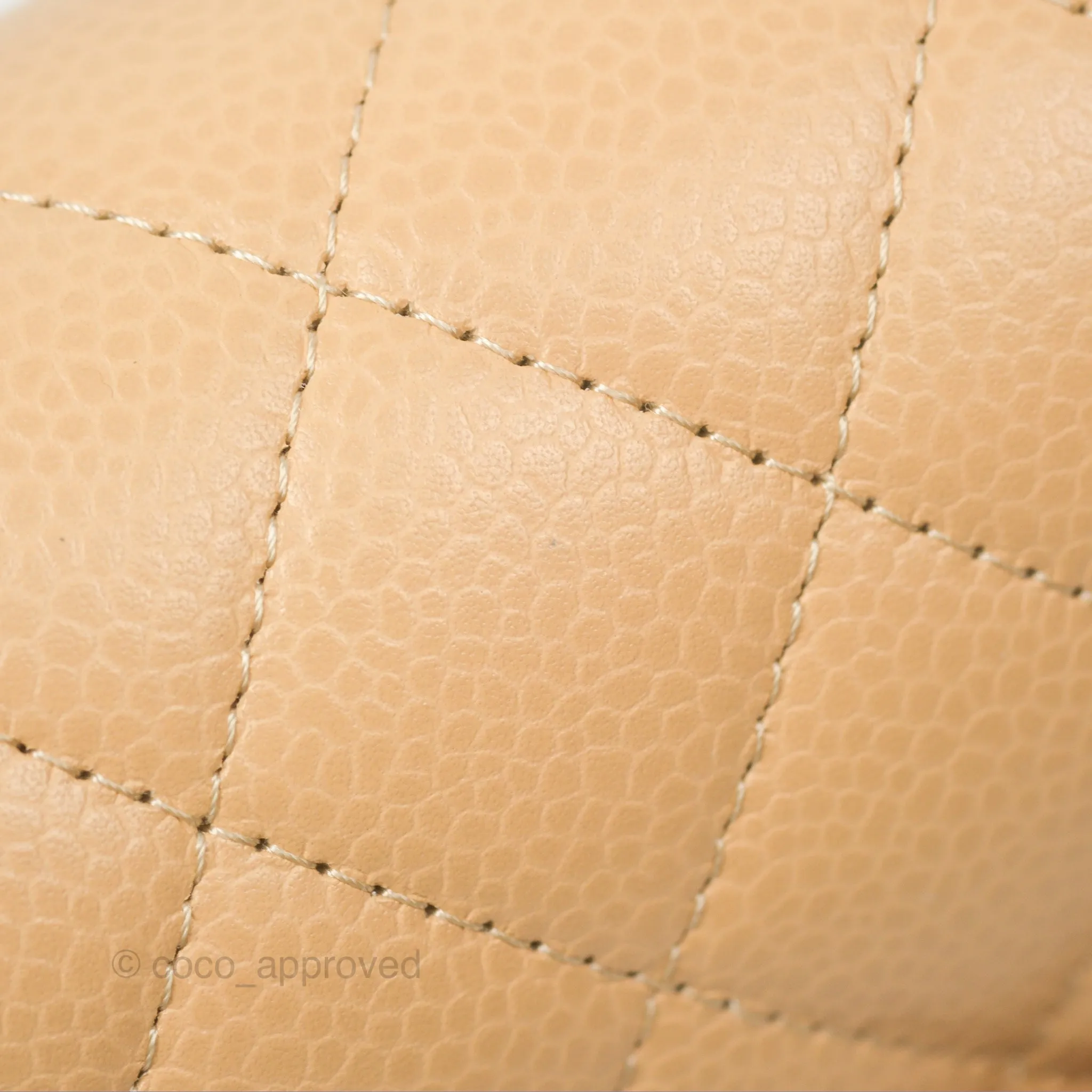 Chanel Classic M/L Medium Flap Quilted Beige Caviar Silver Hardware