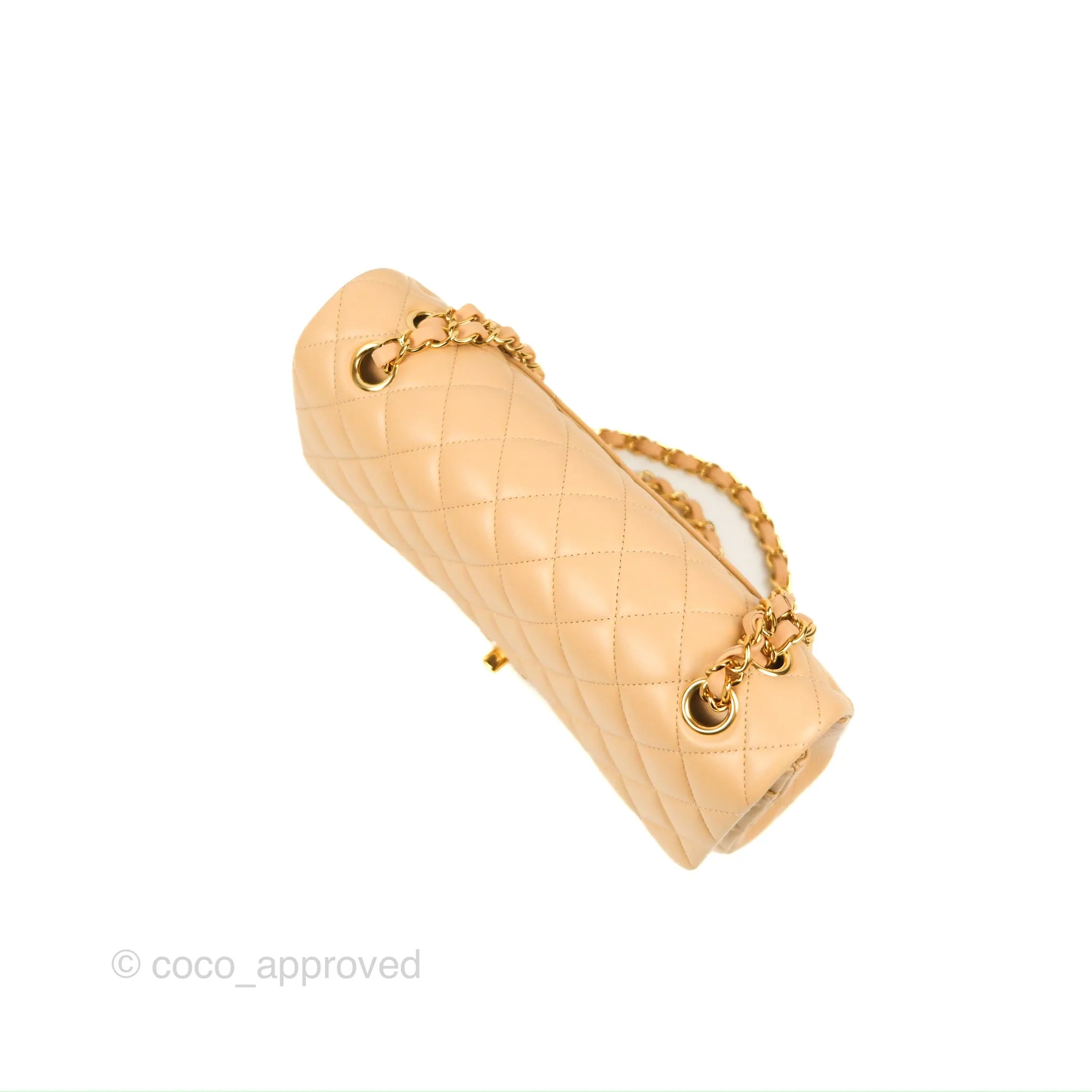 Chanel Classic M/L Medium Flap Quilted Beige Lambskin Gold Hardware