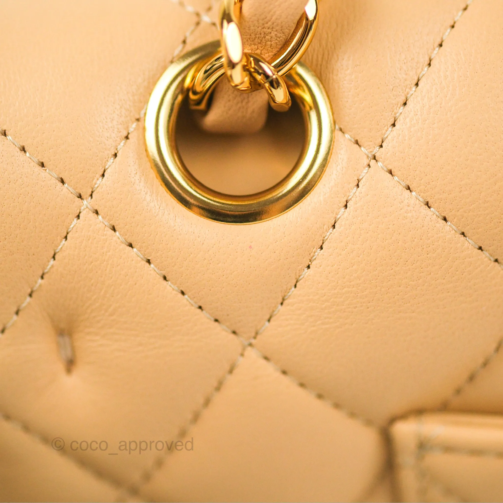 Chanel Classic M/L Medium Flap Quilted Beige Lambskin Gold Hardware