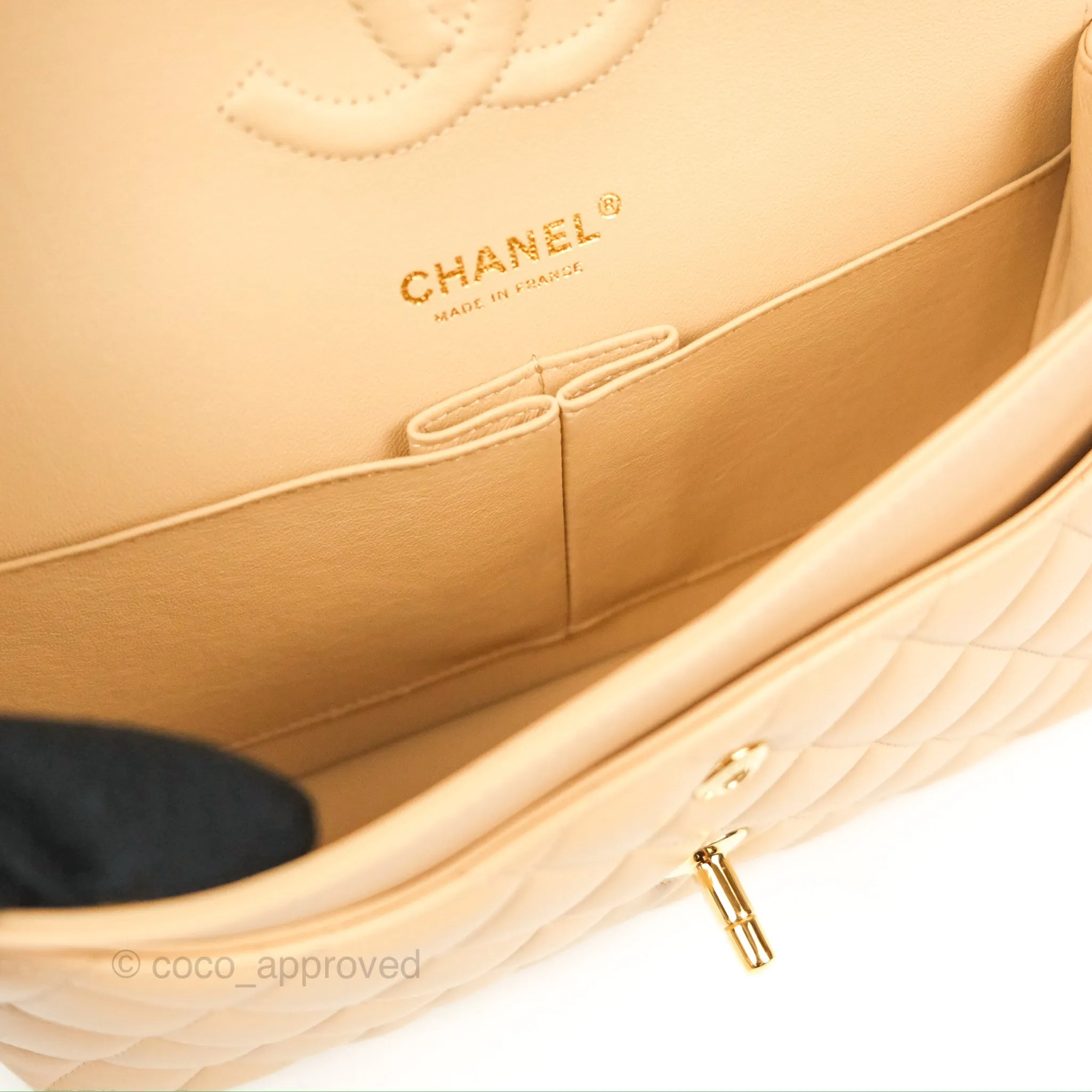 Chanel Classic M/L Medium Flap Quilted Beige Lambskin Gold Hardware