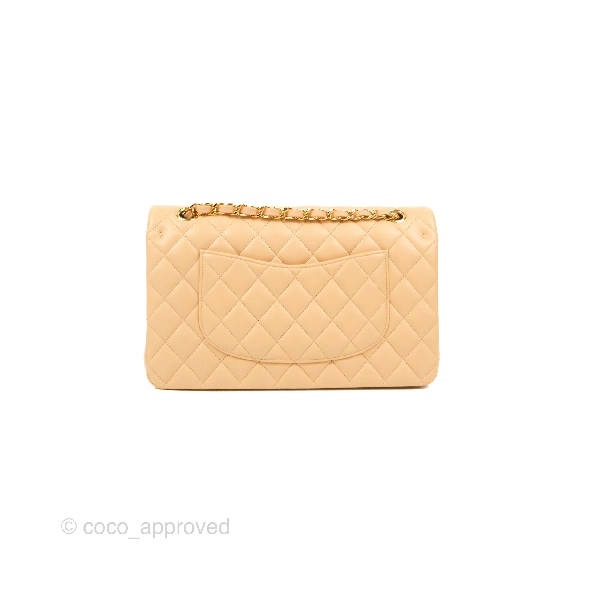 Chanel Classic M/L Medium Flap Quilted Beige Lambskin Gold Hardware