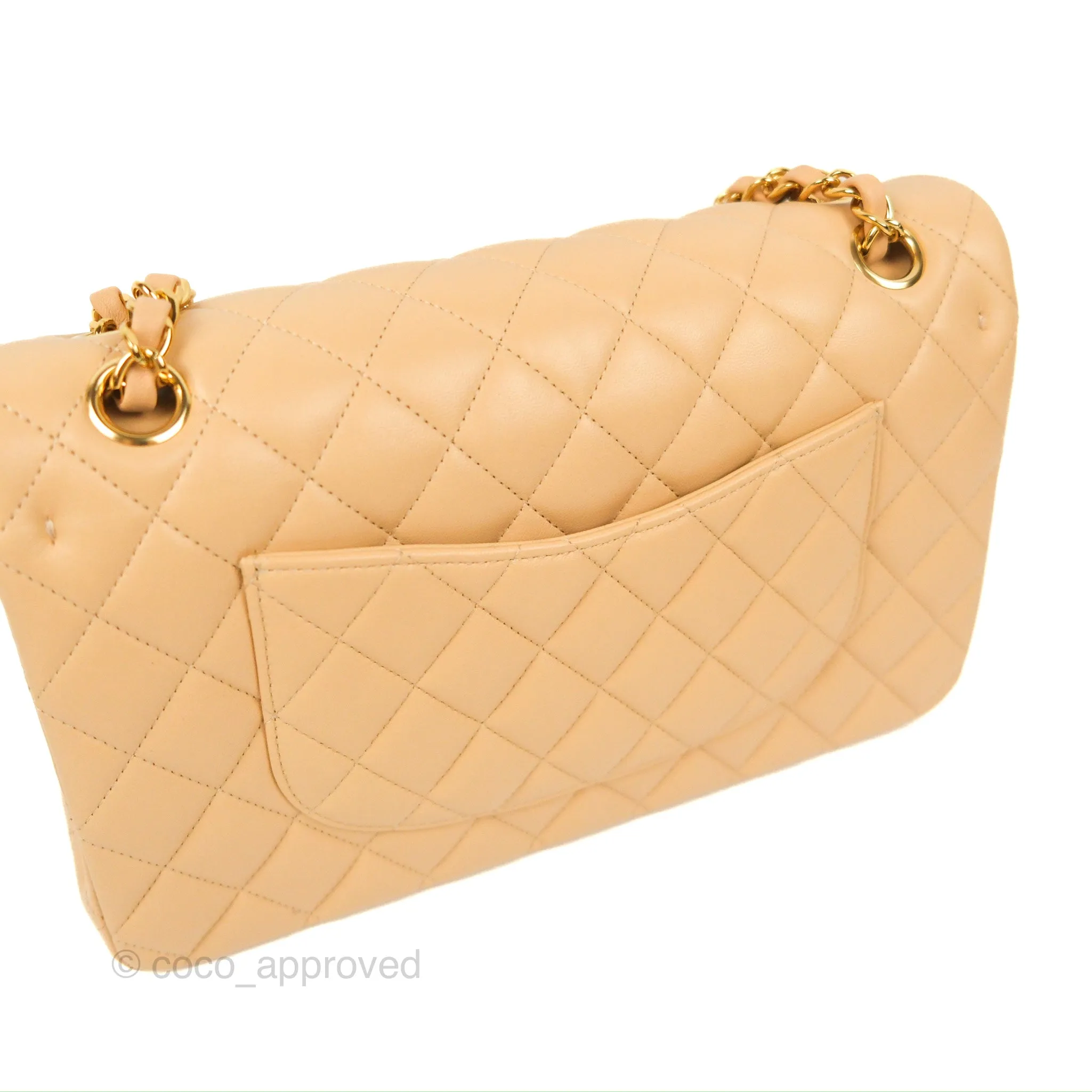 Chanel Classic M/L Medium Flap Quilted Beige Lambskin Gold Hardware