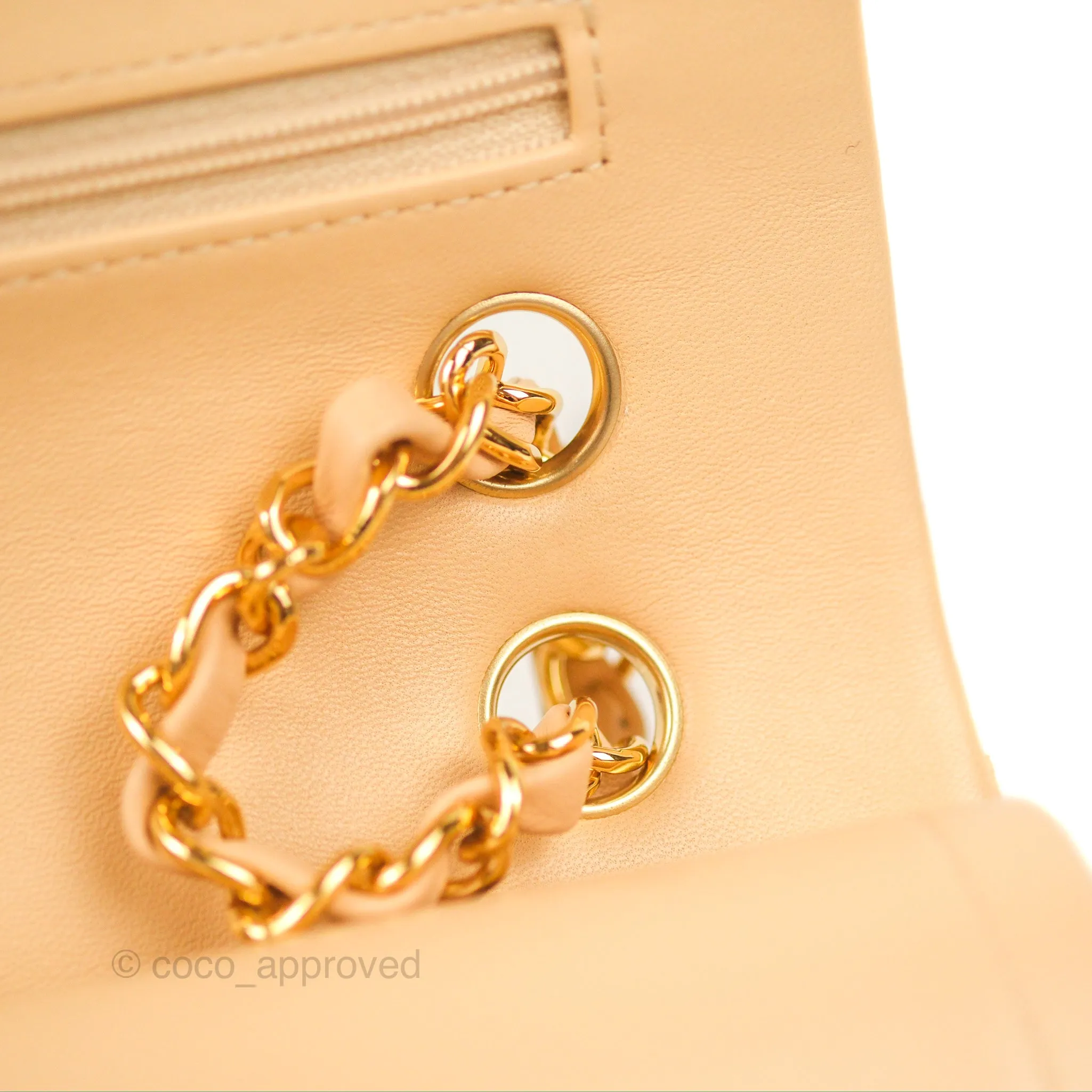 Chanel Classic M/L Medium Flap Quilted Beige Lambskin Gold Hardware