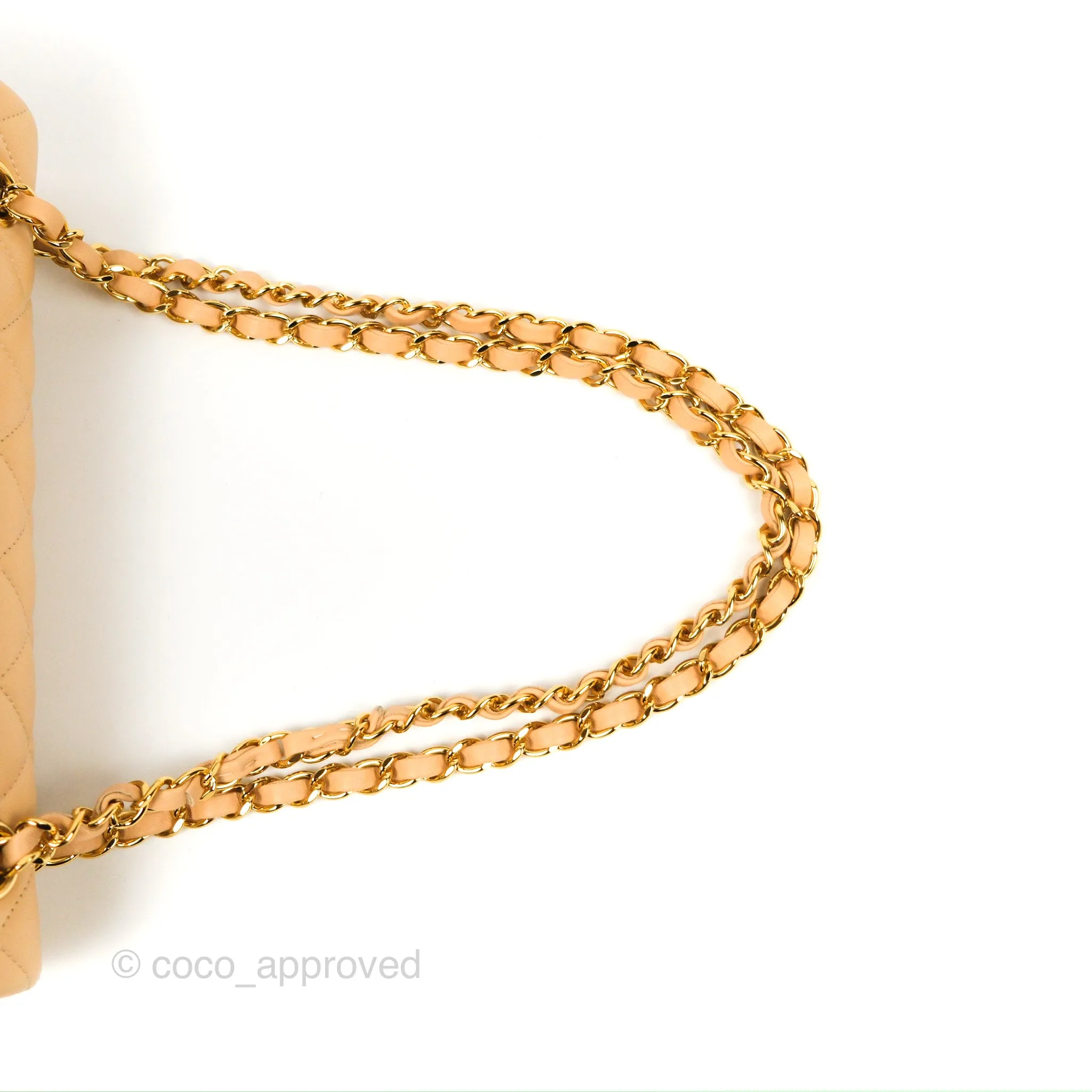 Chanel Classic M/L Medium Flap Quilted Beige Lambskin Gold Hardware