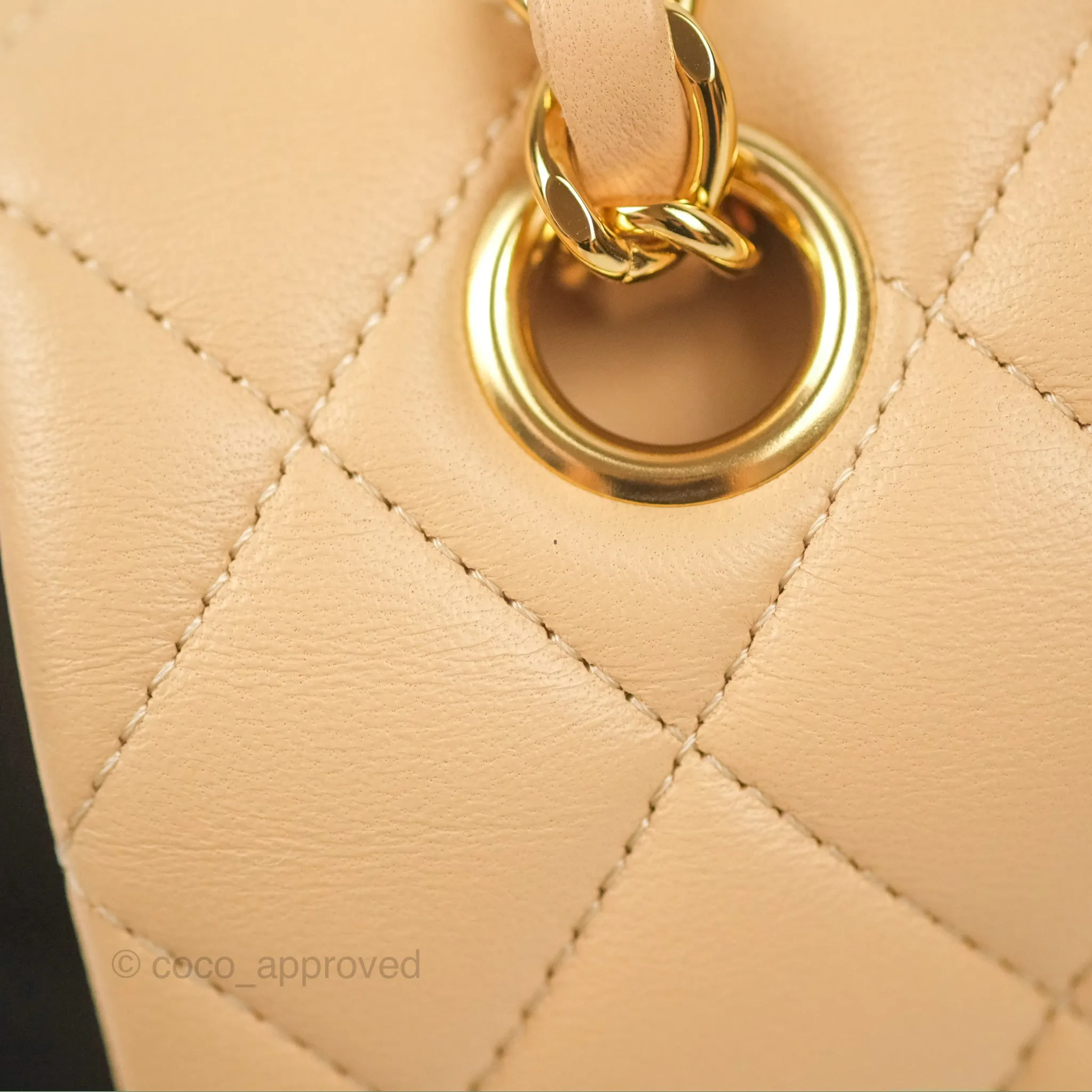 Chanel Classic M/L Medium Flap Quilted Beige Lambskin Gold Hardware
