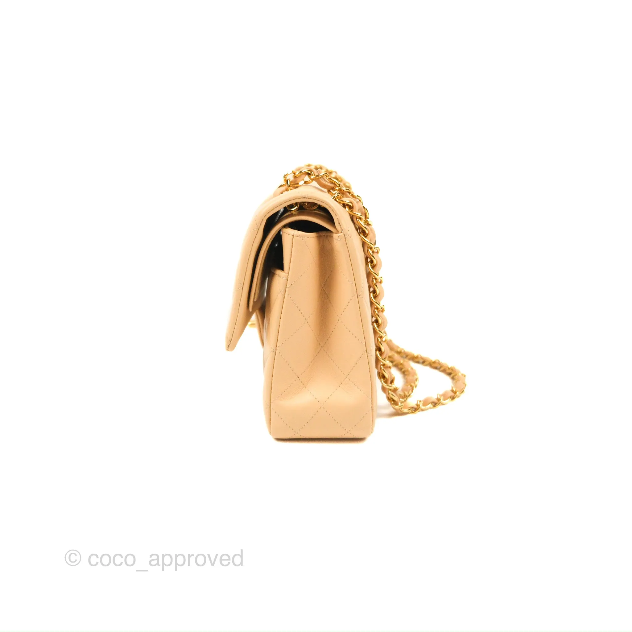 Chanel Classic M/L Medium Flap Quilted Beige Lambskin Gold Hardware