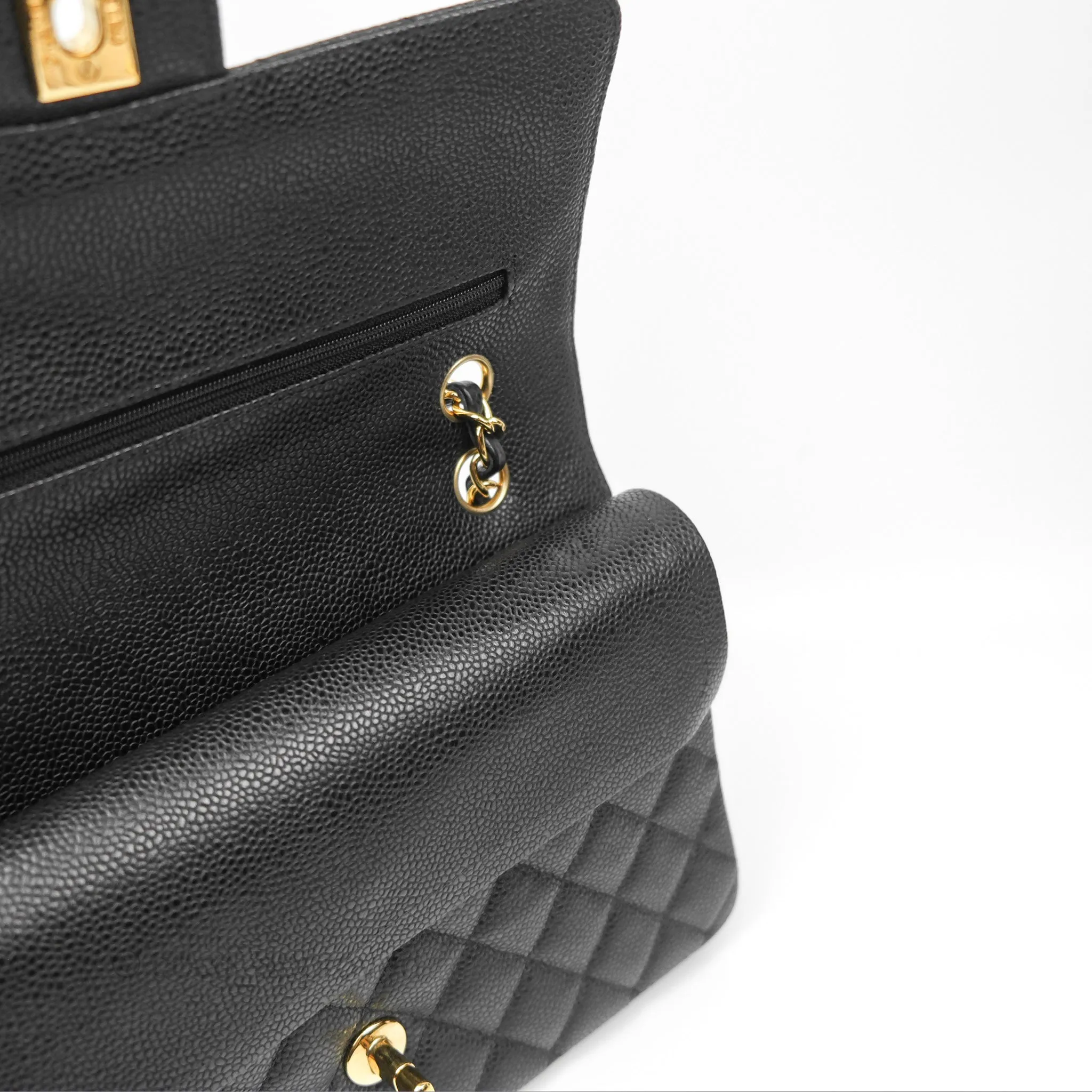 Chanel Classic M/L Medium Flap Quilted Black Caviar Gold Hardware