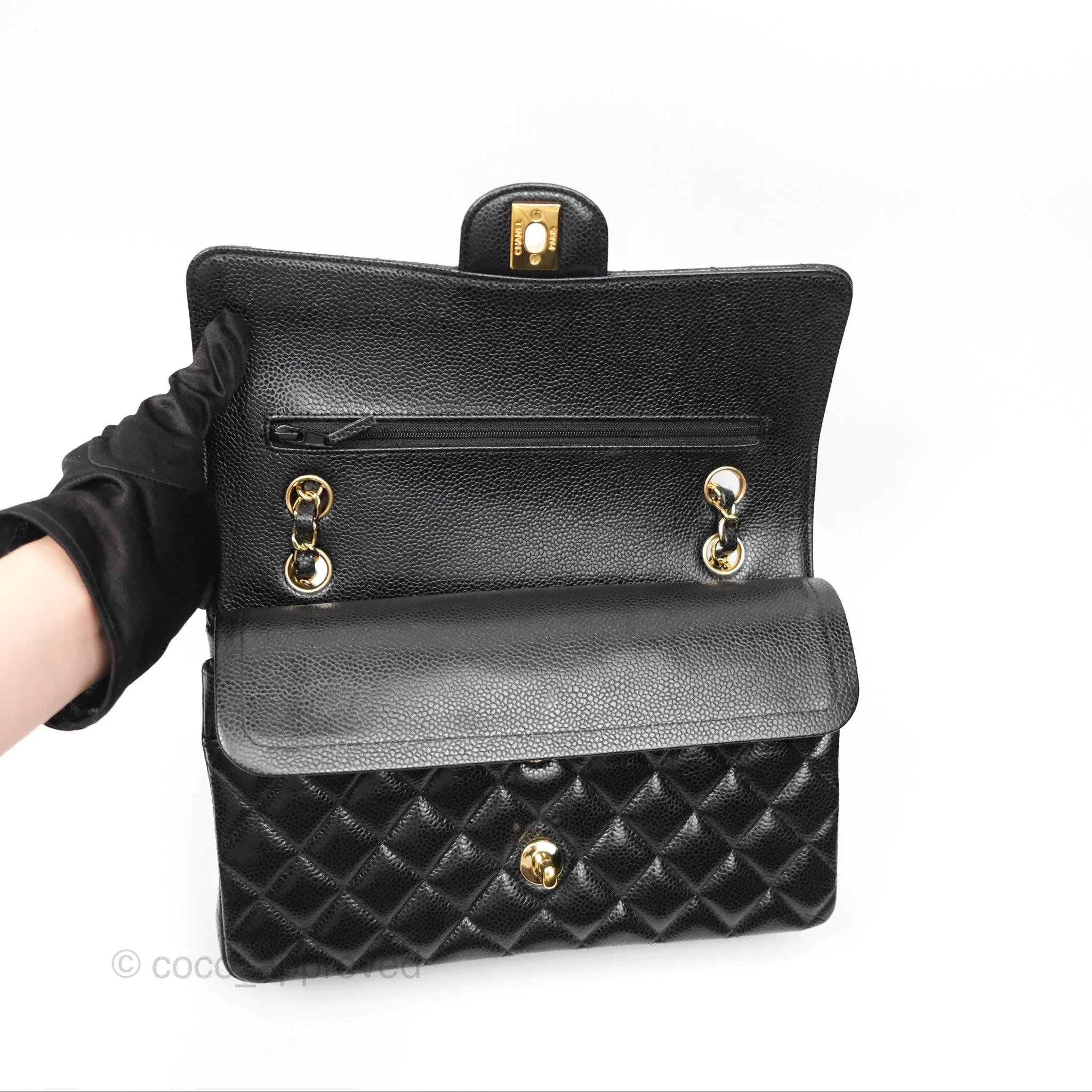 Chanel Classic M/L Medium Flap Quilted Black Caviar Gold Hardware