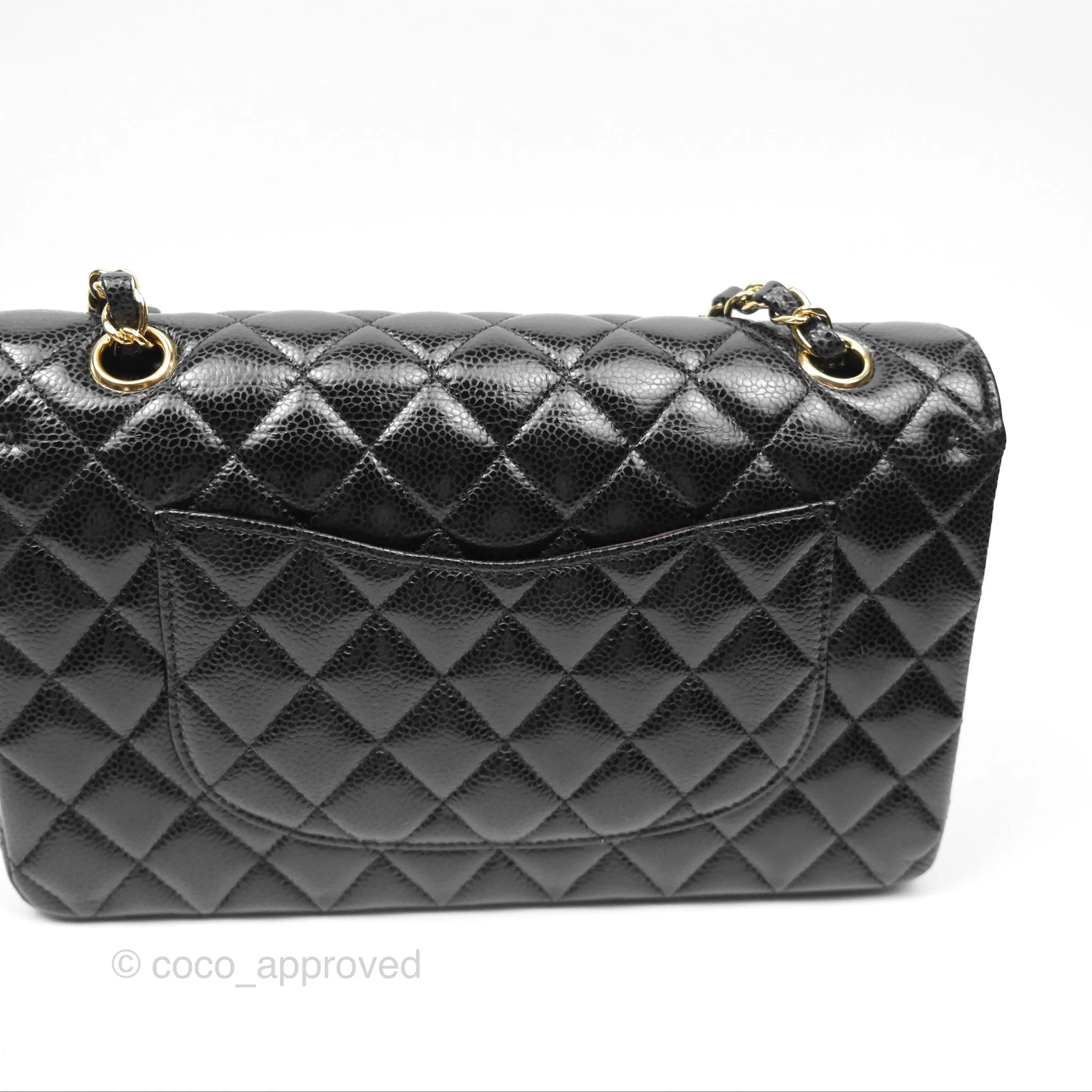 Chanel Classic M/L Medium Flap Quilted Black Caviar Gold Hardware