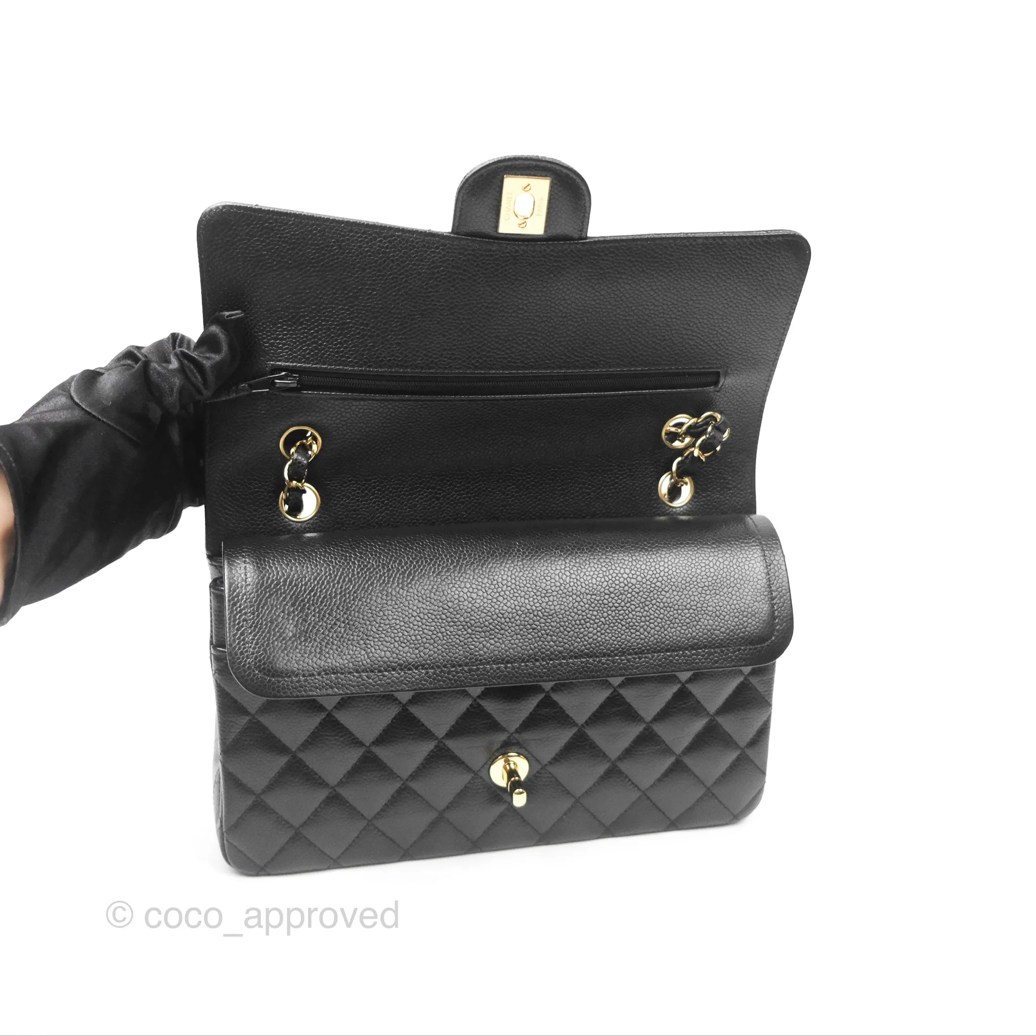 Chanel Classic M/L Medium Flap Quilted Black Caviar Gold Hardware