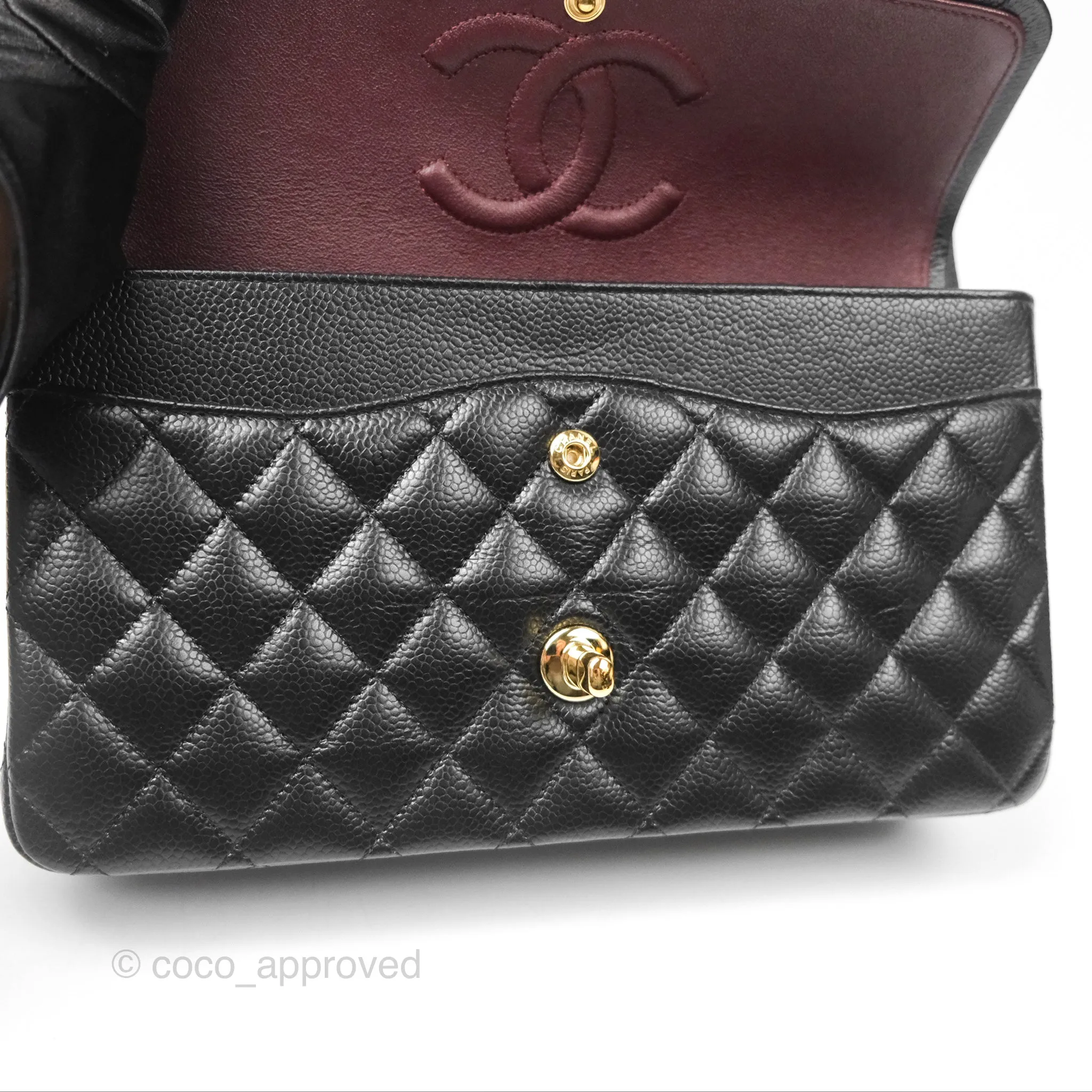 Chanel Classic M/L Medium Flap Quilted Black Caviar Gold Hardware