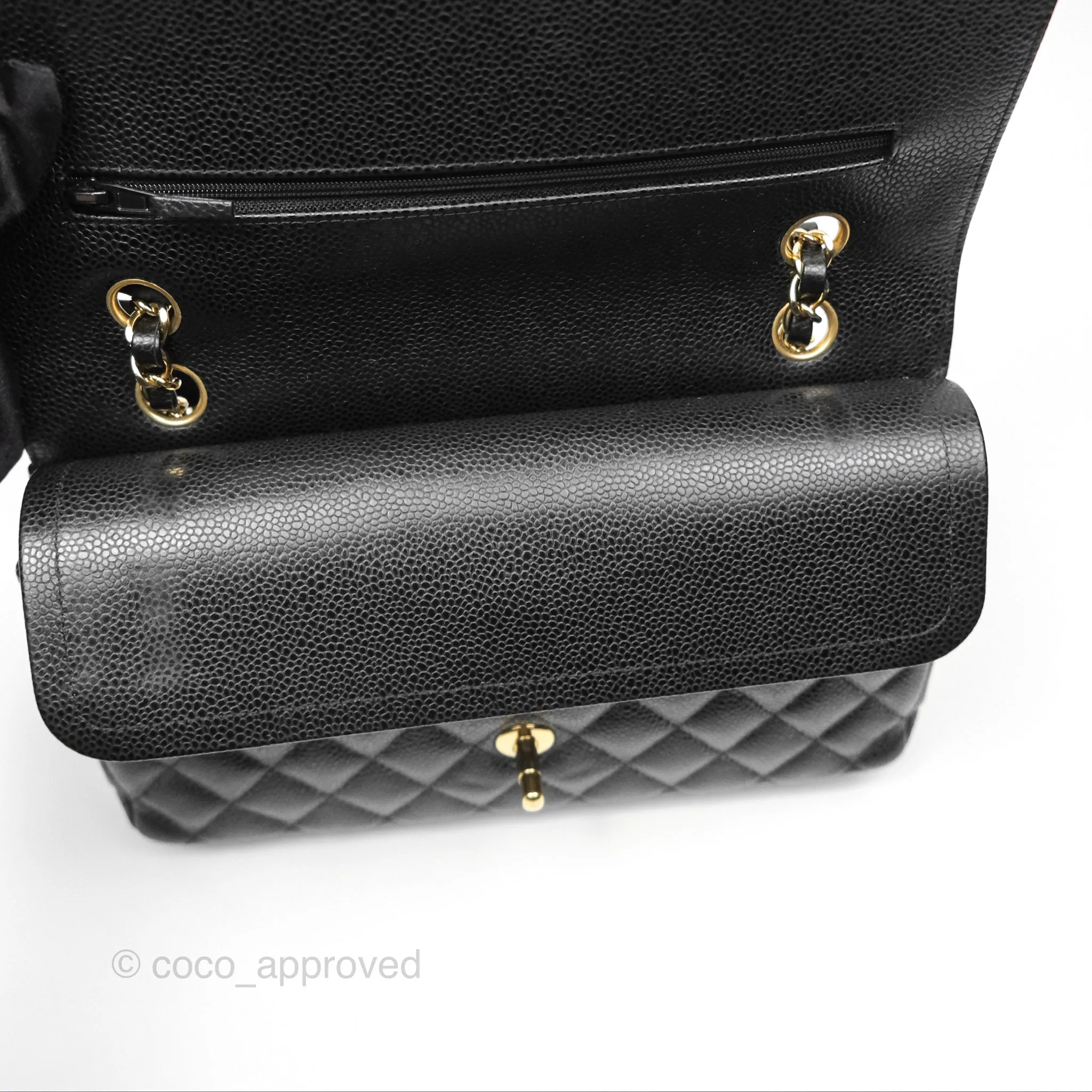Chanel Classic M/L Medium Flap Quilted Black Caviar Gold Hardware
