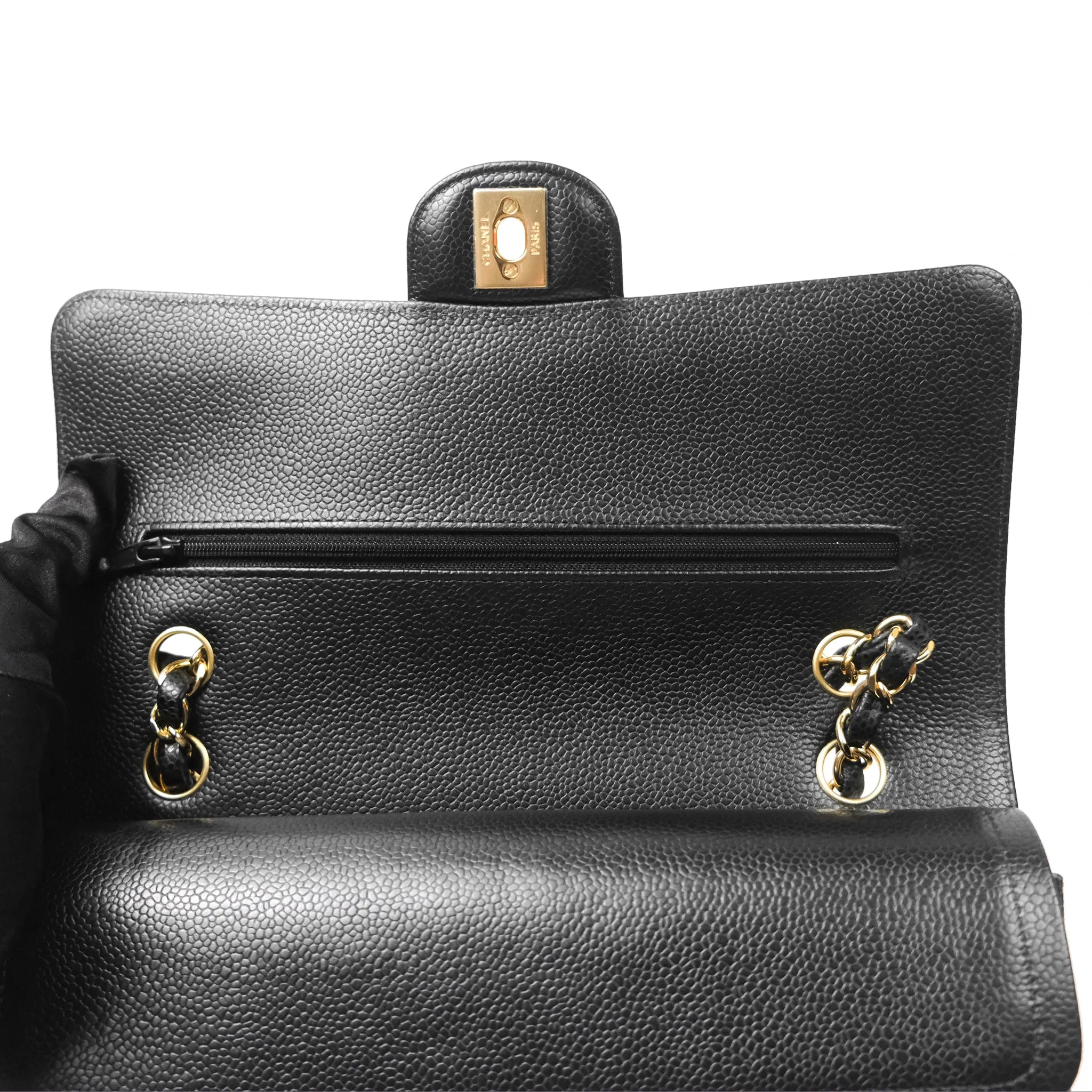 Chanel Classic M/L Medium Flap Quilted Black Caviar Gold Hardware