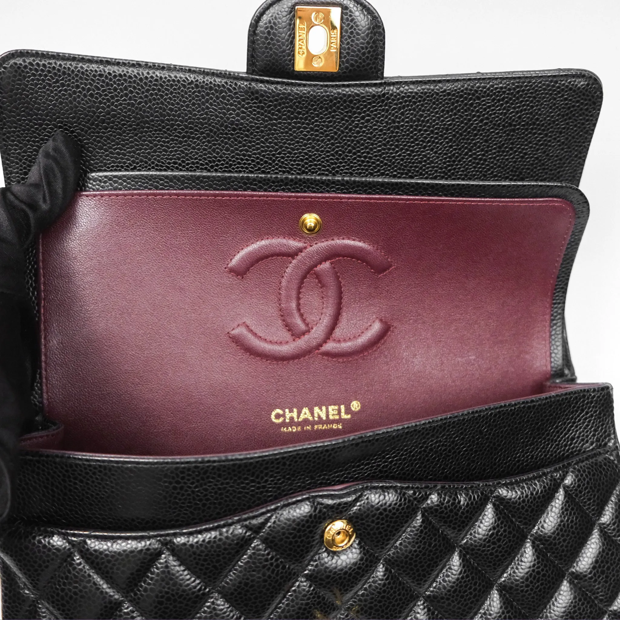 Chanel Classic M/L Medium Flap Quilted Black Caviar Gold Hardware