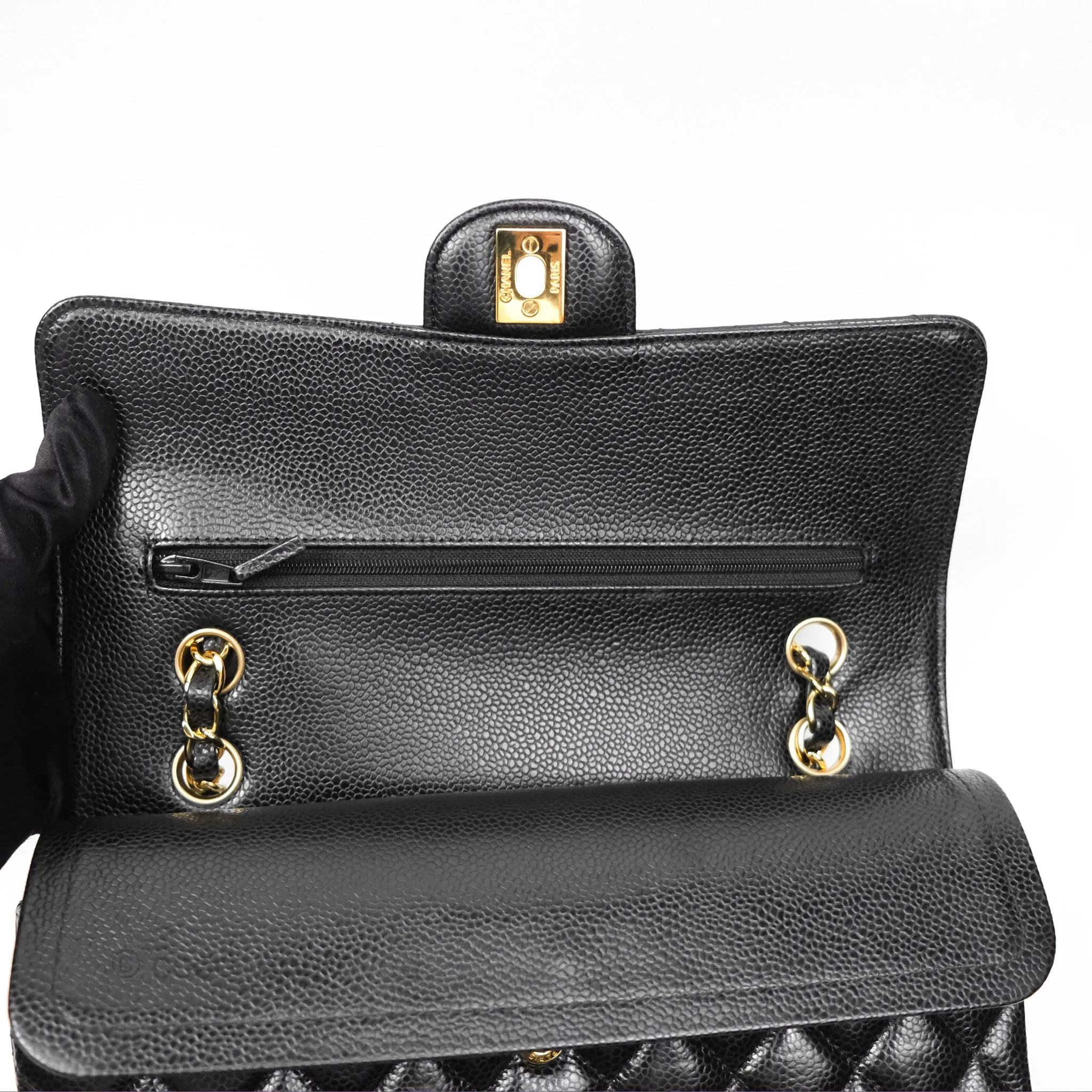 Chanel Classic M/L Medium Flap Quilted Black Caviar Gold Hardware