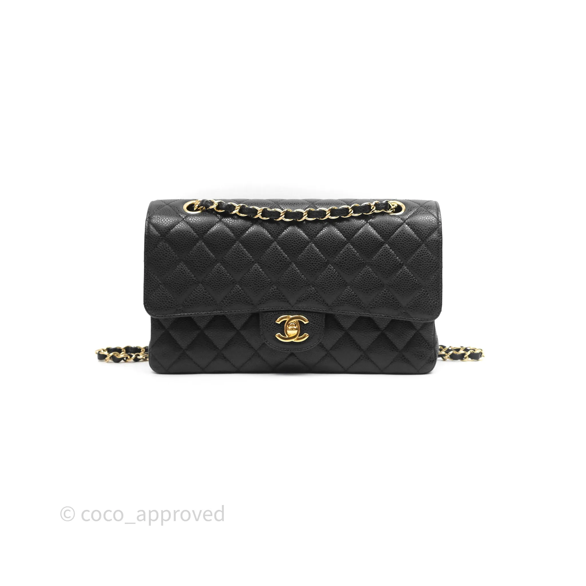 Chanel Classic M/L Medium Flap Quilted Black Caviar Gold Hardware