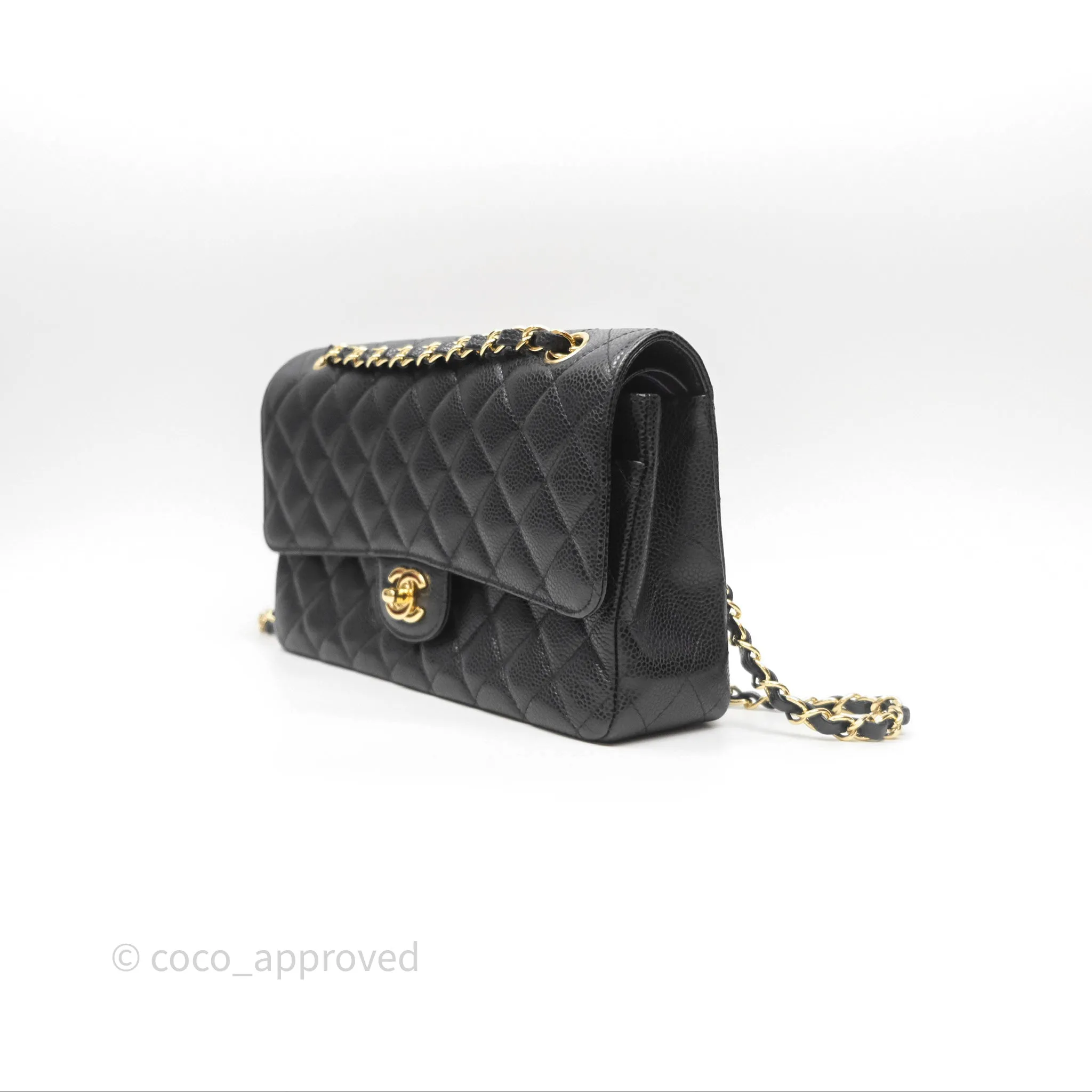 Chanel Classic M/L Medium Flap Quilted Black Caviar Gold Hardware