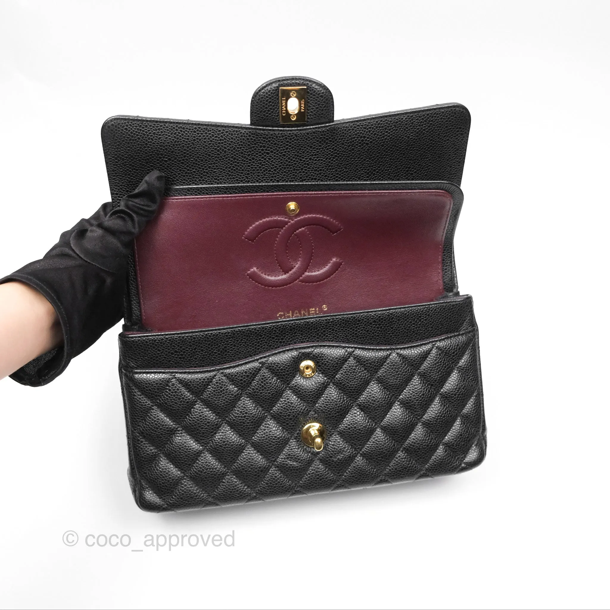 Chanel Classic M/L Medium Flap Quilted Black Caviar Gold Hardware