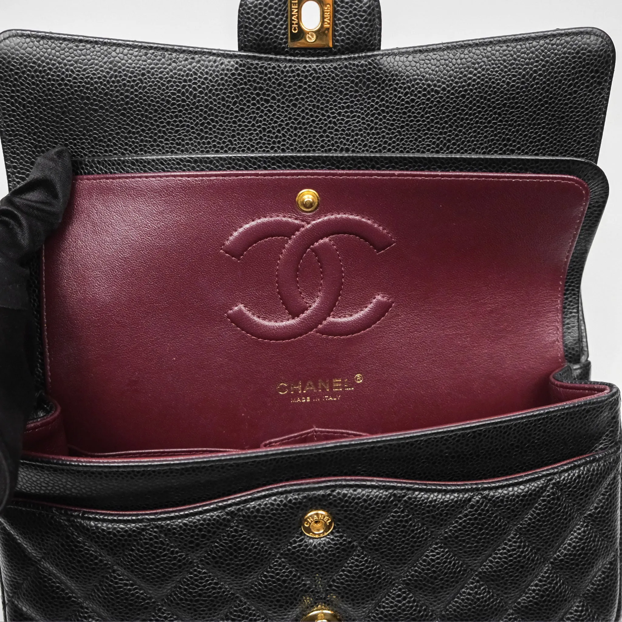 Chanel Classic M/L Medium Flap Quilted Black Caviar Gold Hardware