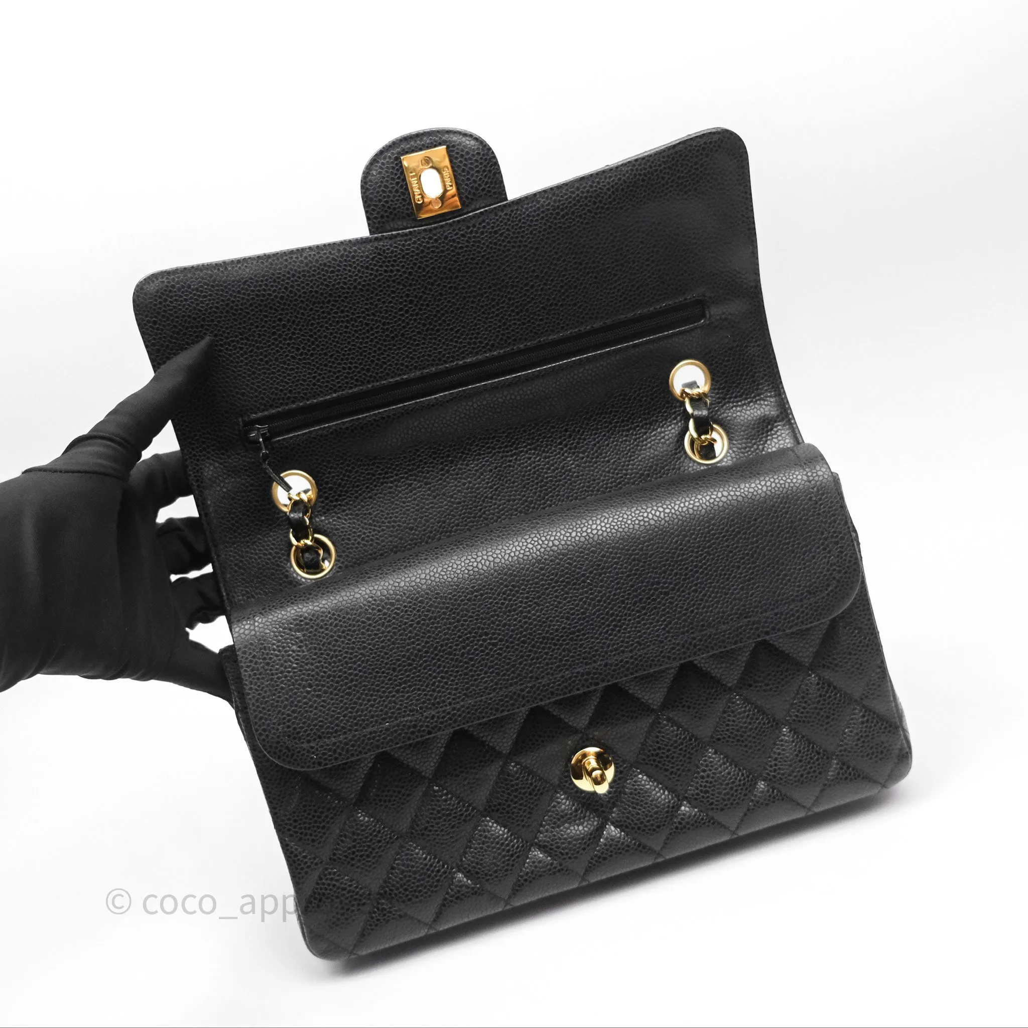 Chanel Classic M/L Medium Flap Quilted Black Caviar Gold Hardware