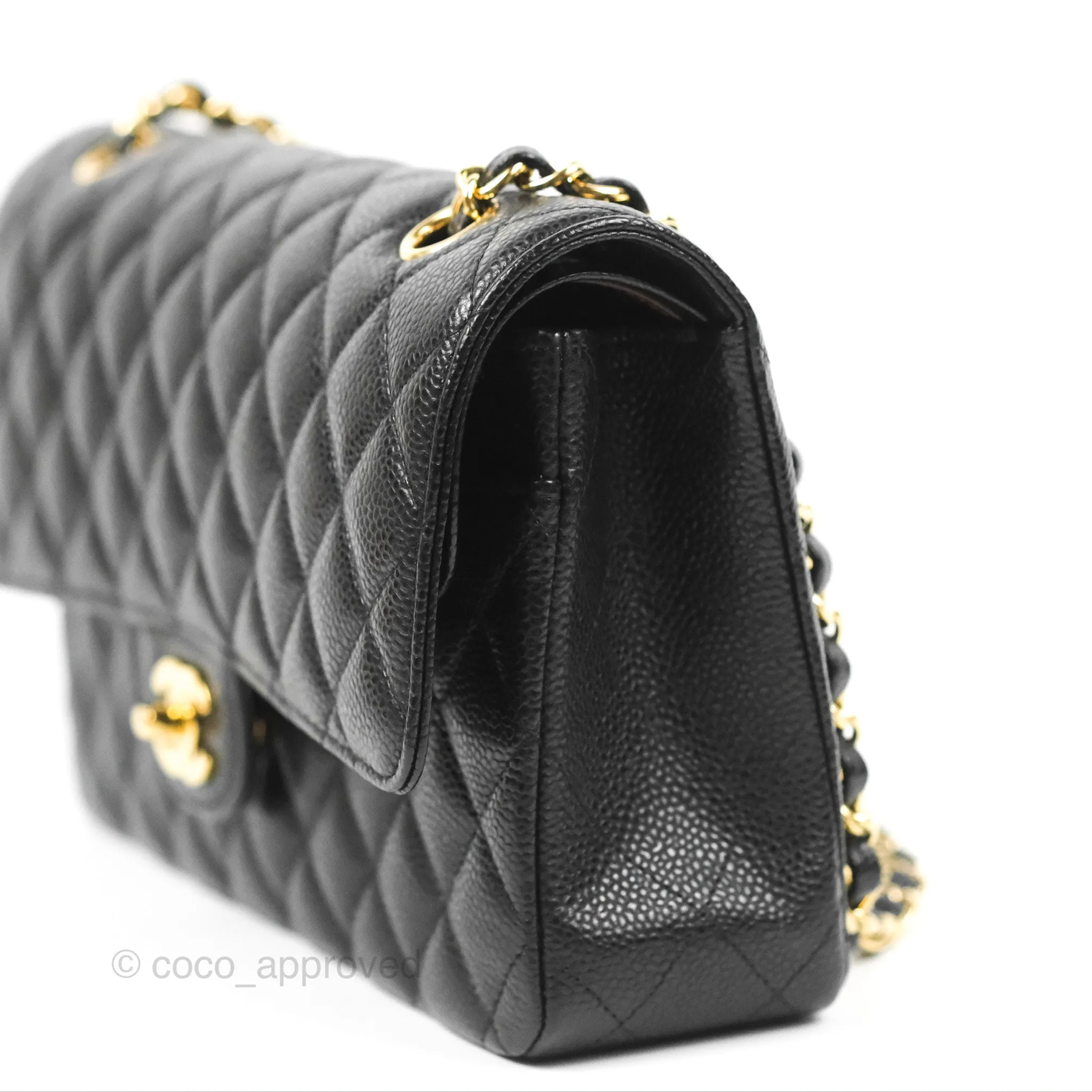 Chanel Classic M/L Medium Flap Quilted Black Caviar Gold Hardware