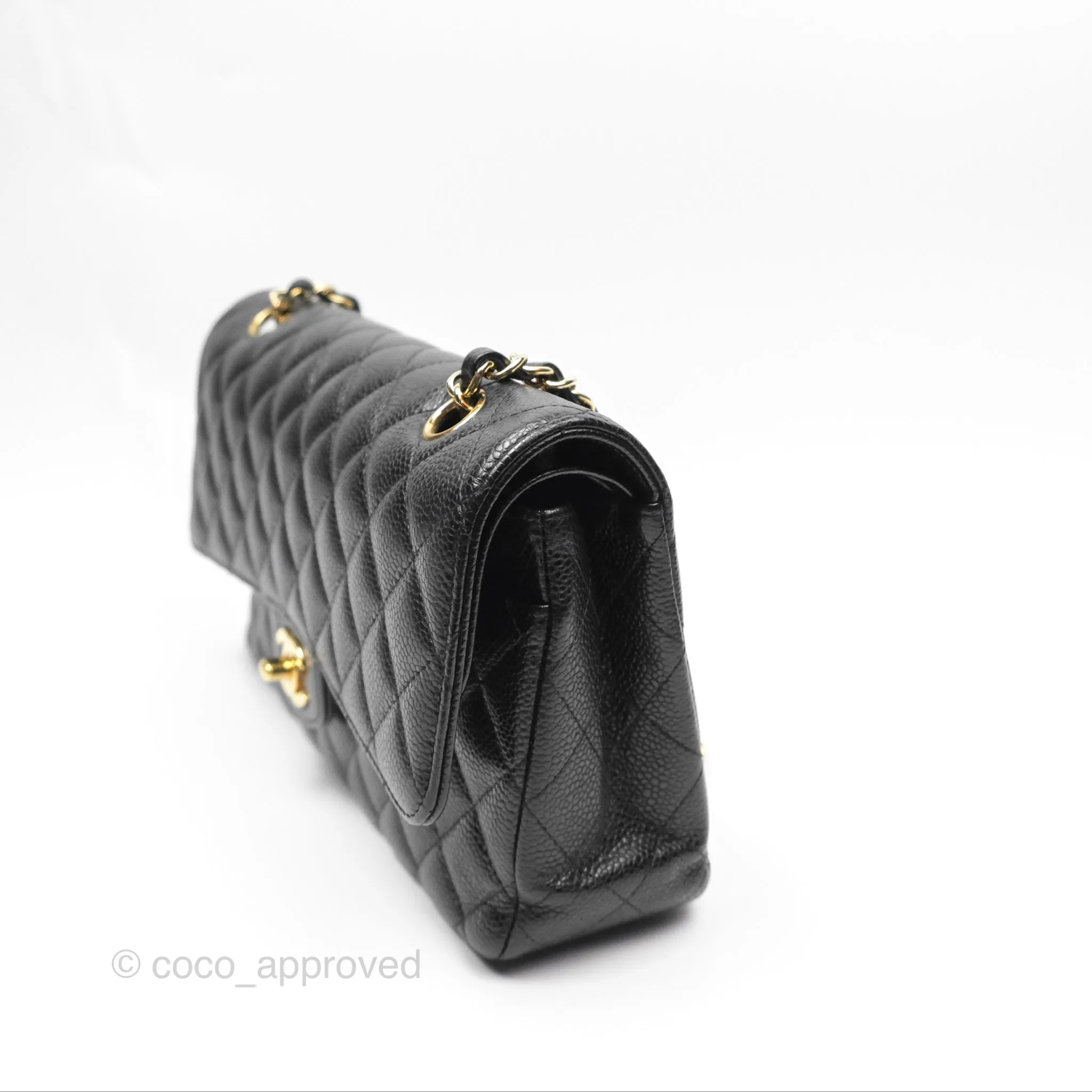 Chanel Classic M/L Medium Flap Quilted Black Caviar Gold Hardware