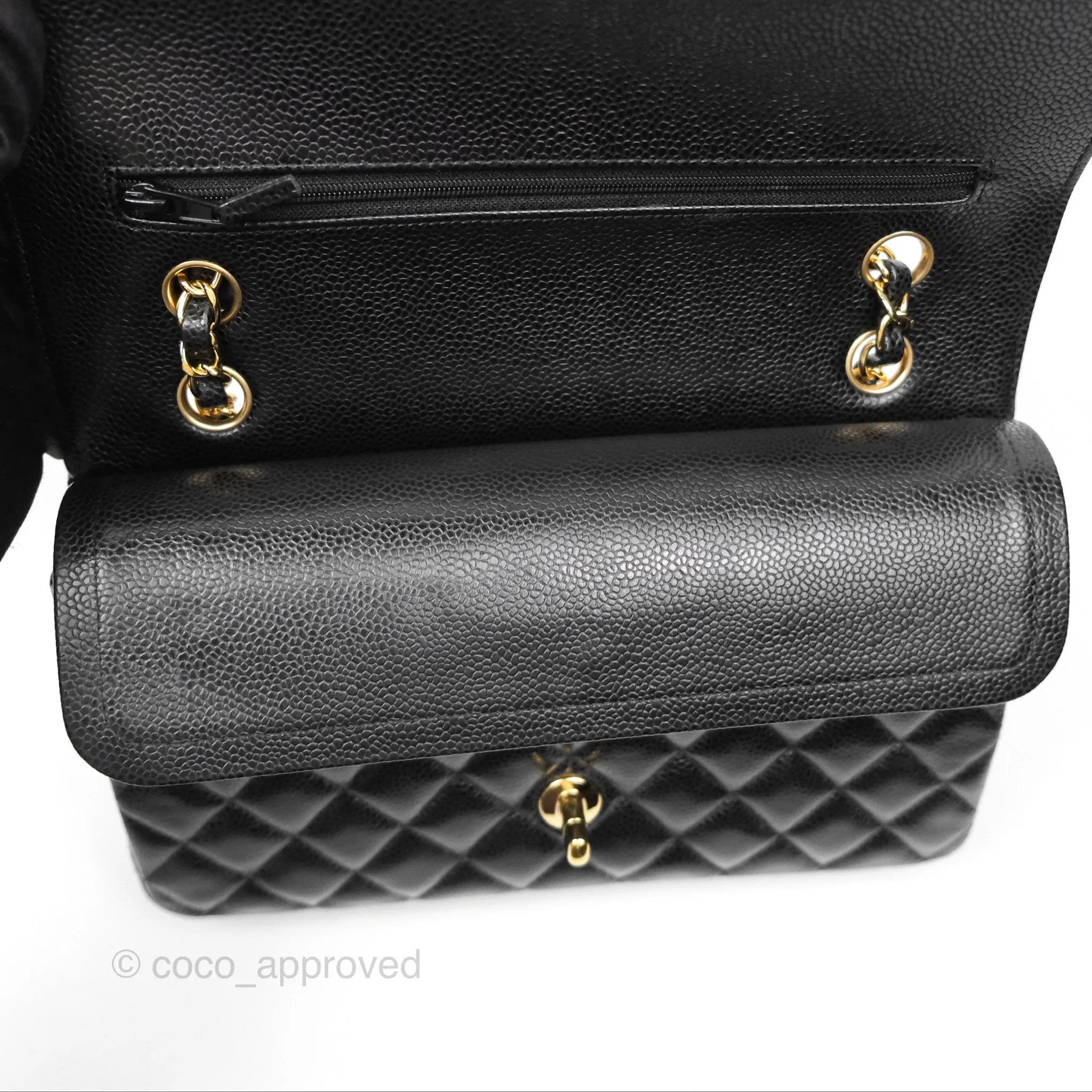 Chanel Classic M/L Medium Flap Quilted Black Caviar Gold Hardware